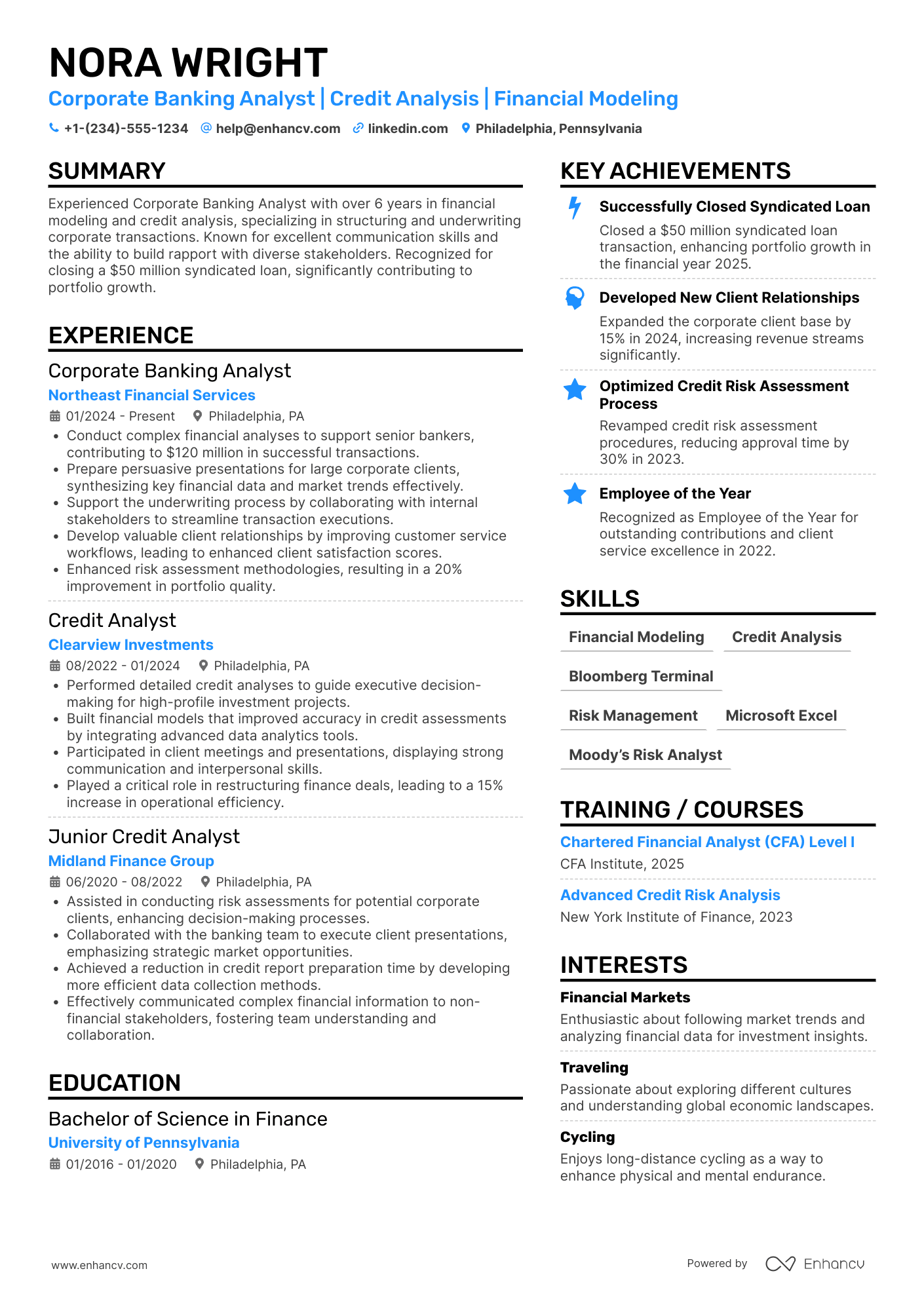 Corporate Banking Resume Example