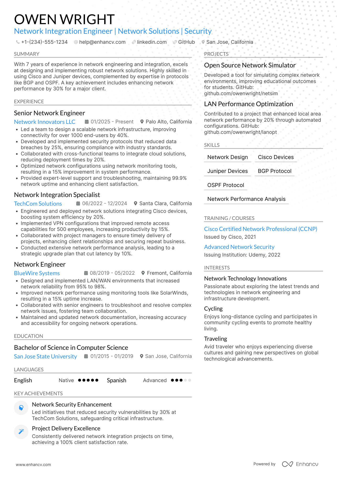 Network Integration Engineer Resume Example