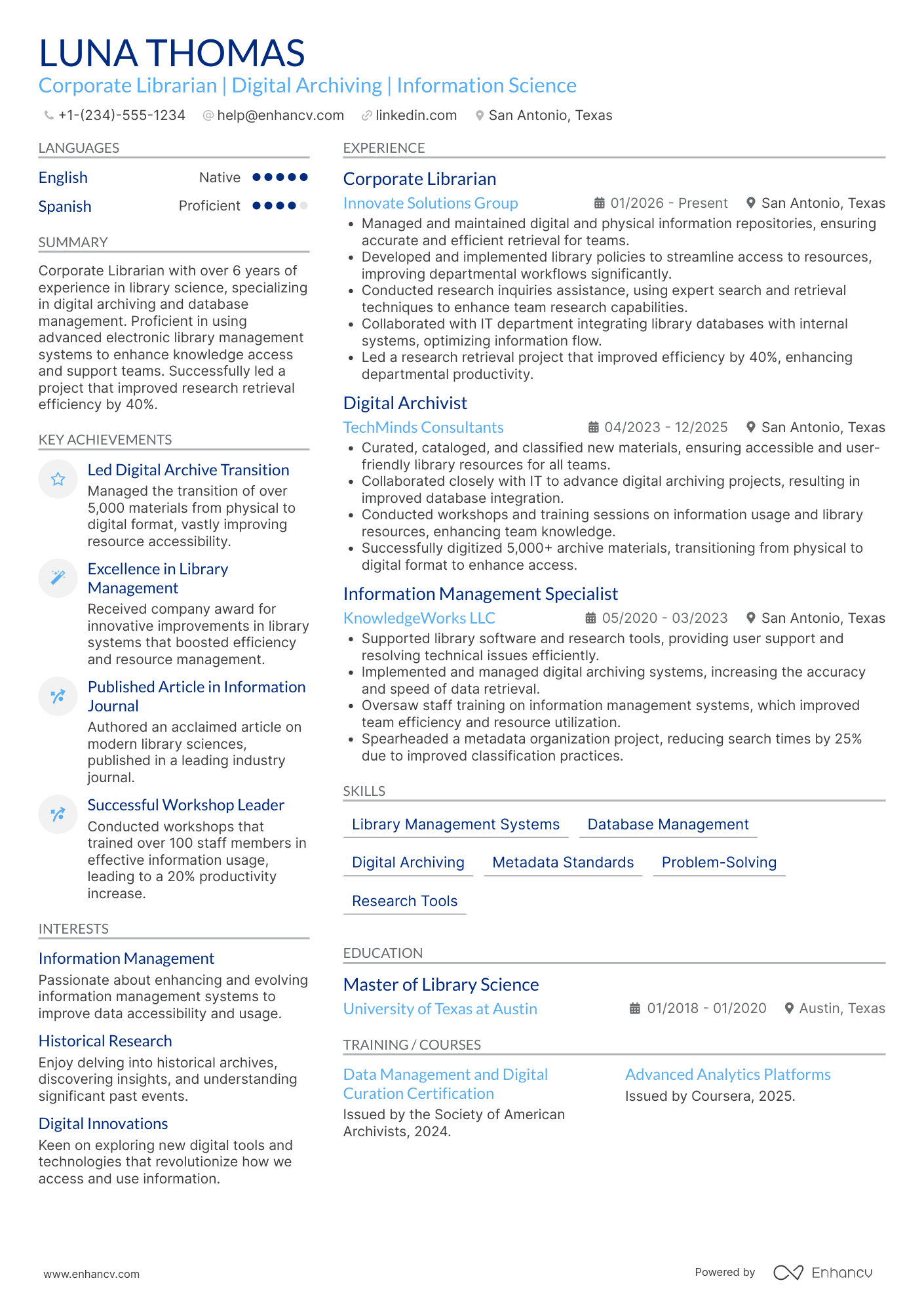 Corporate Librarian Resume Example