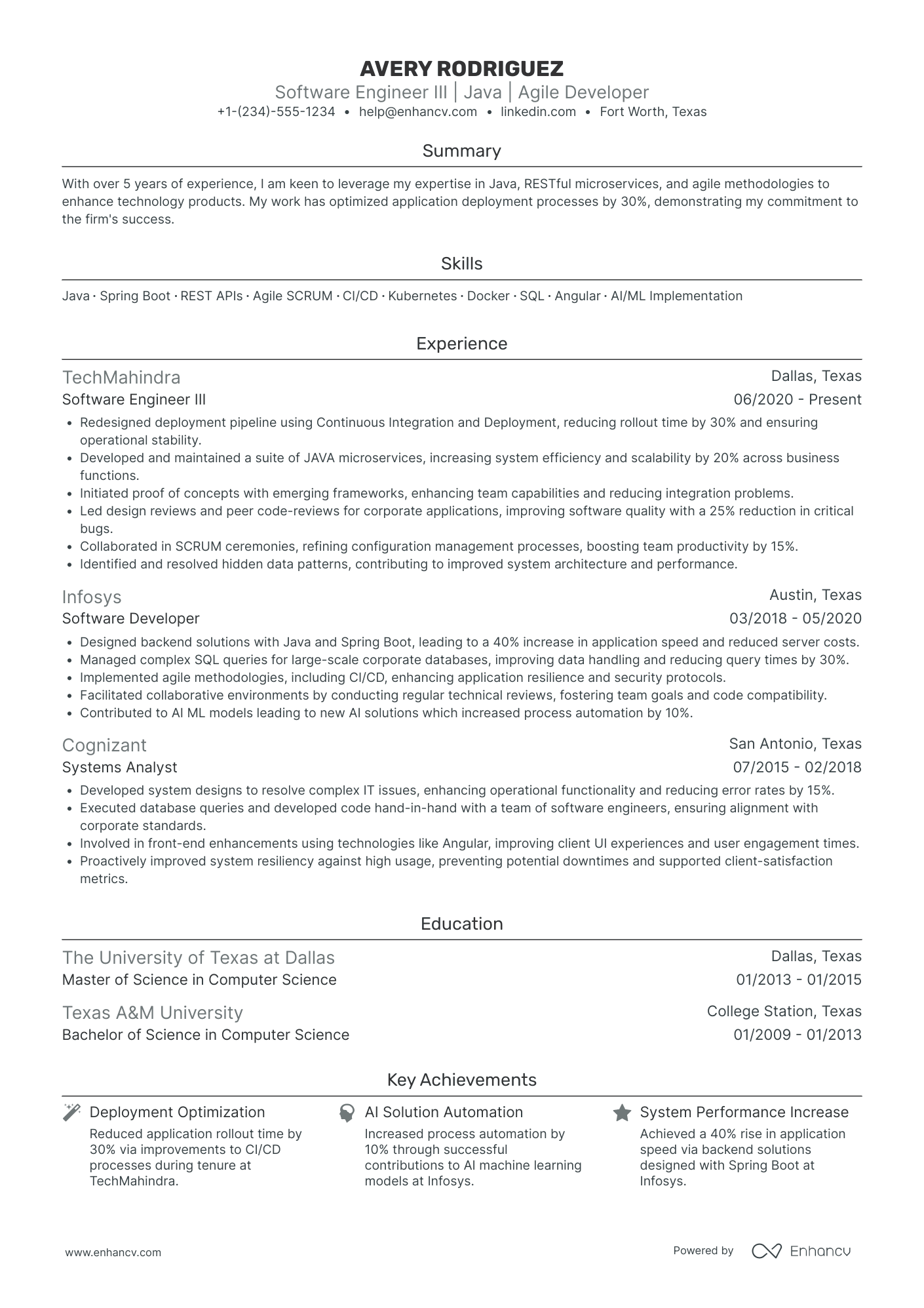 Back End Software Engineer Resume Example