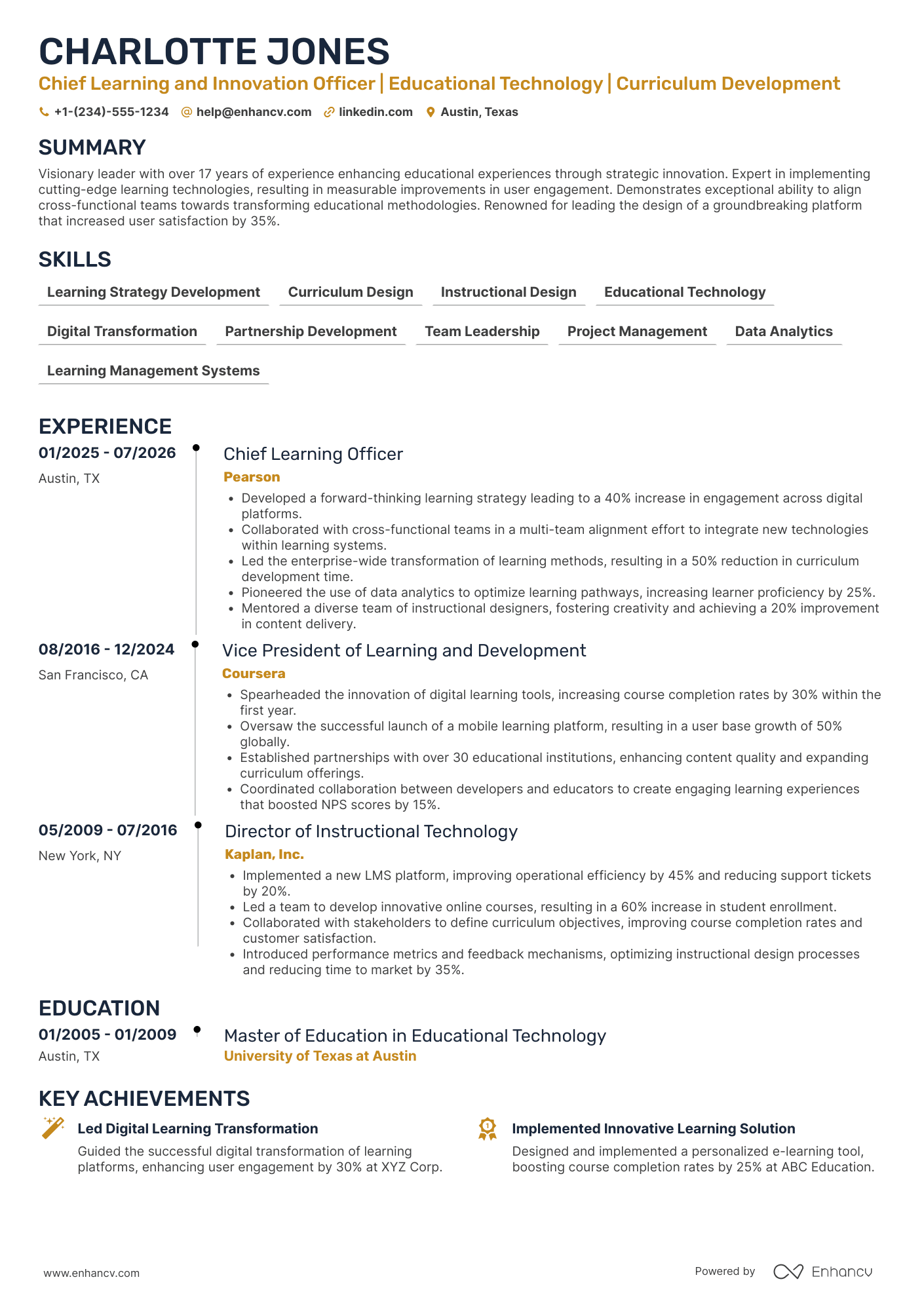 Chief Learning and Innovation Officer Resume Example