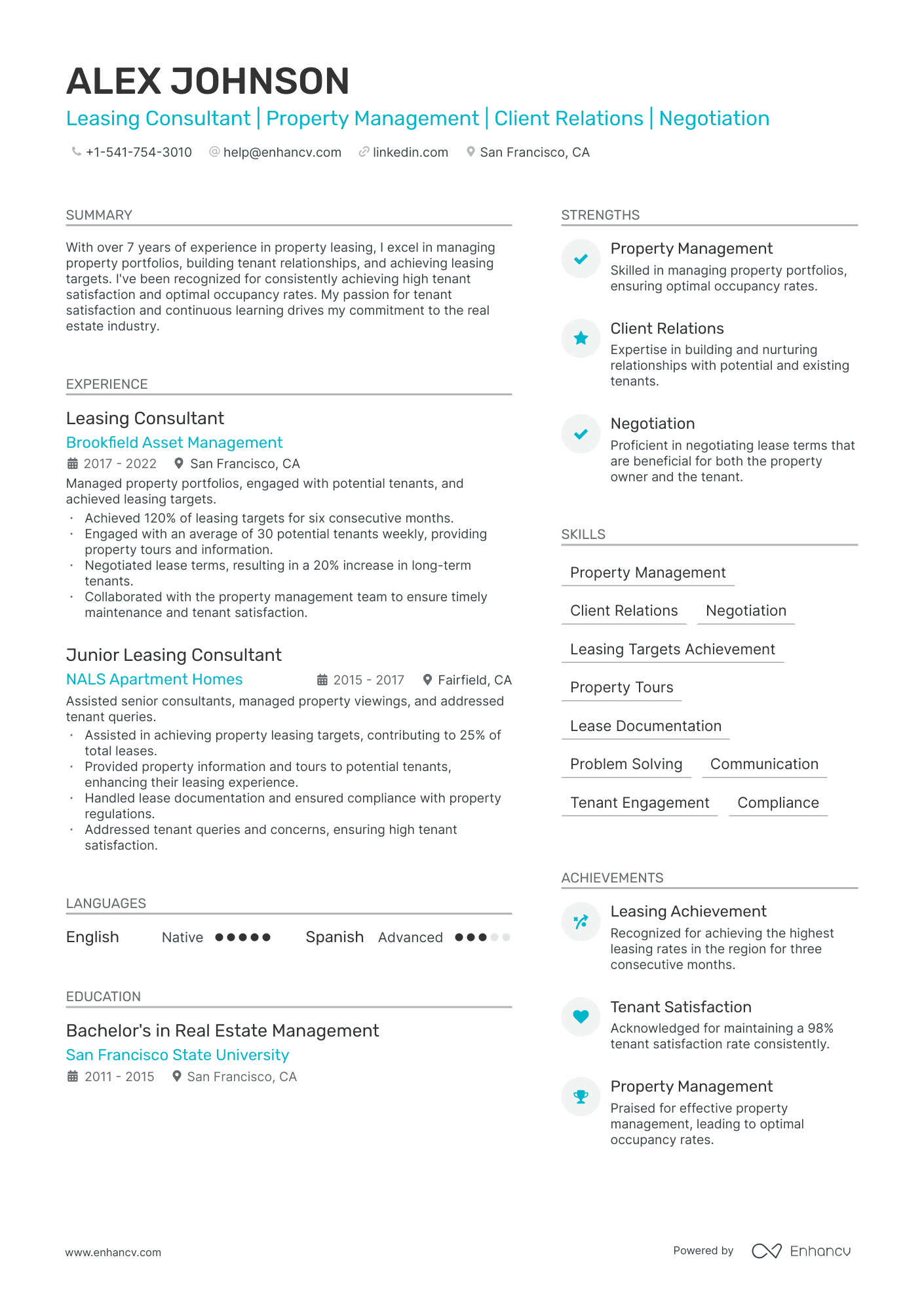 Leasing Consultant Resume Example