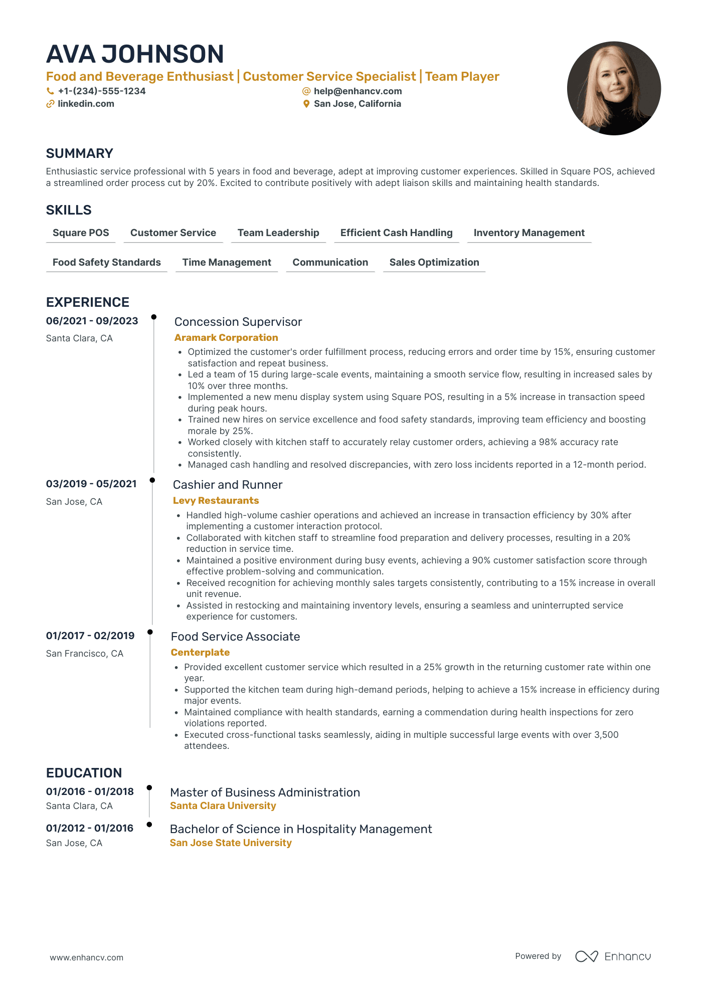 Concession Cashier Resume Example