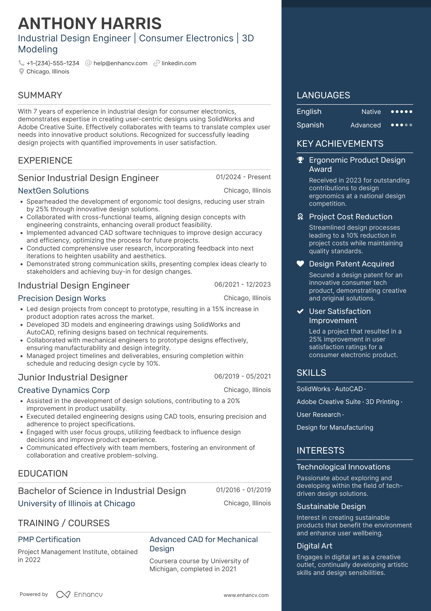 Industrial Design Engineer Resume Example