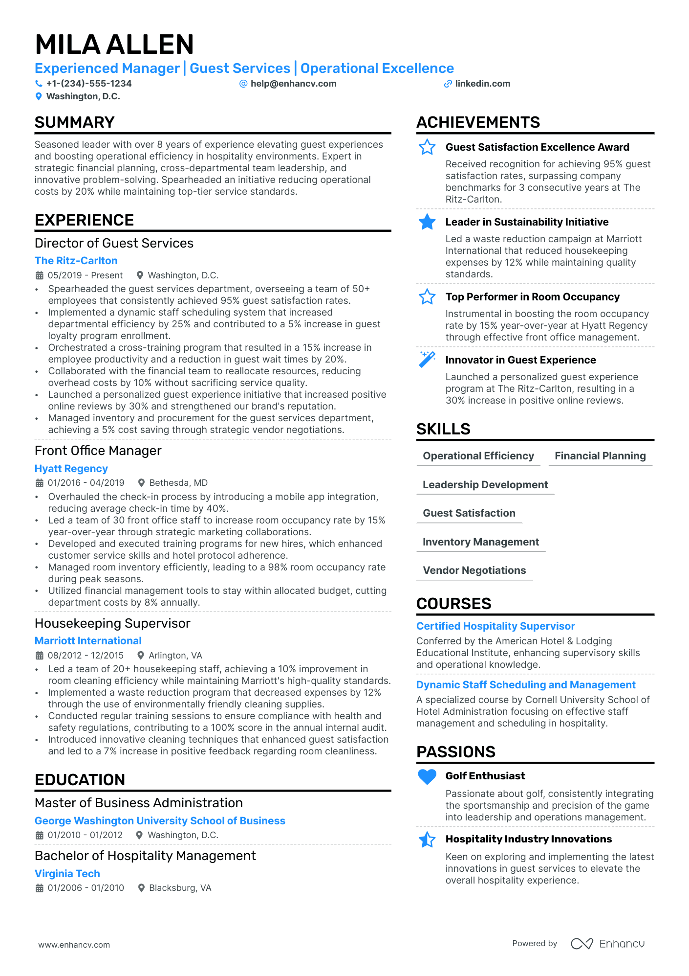 Rooms Division Manager Resume Example