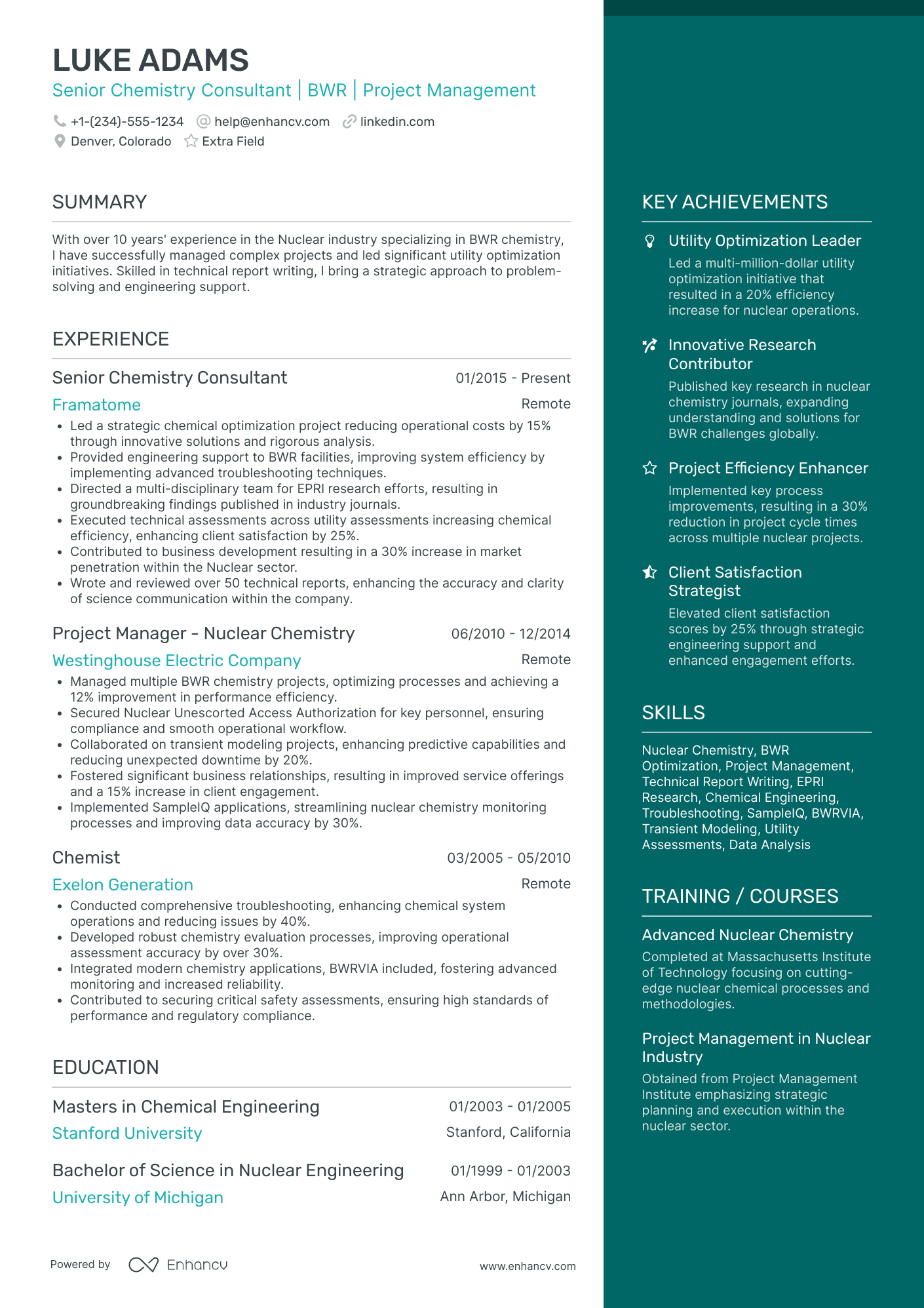 Chemist Consultant Resume Example