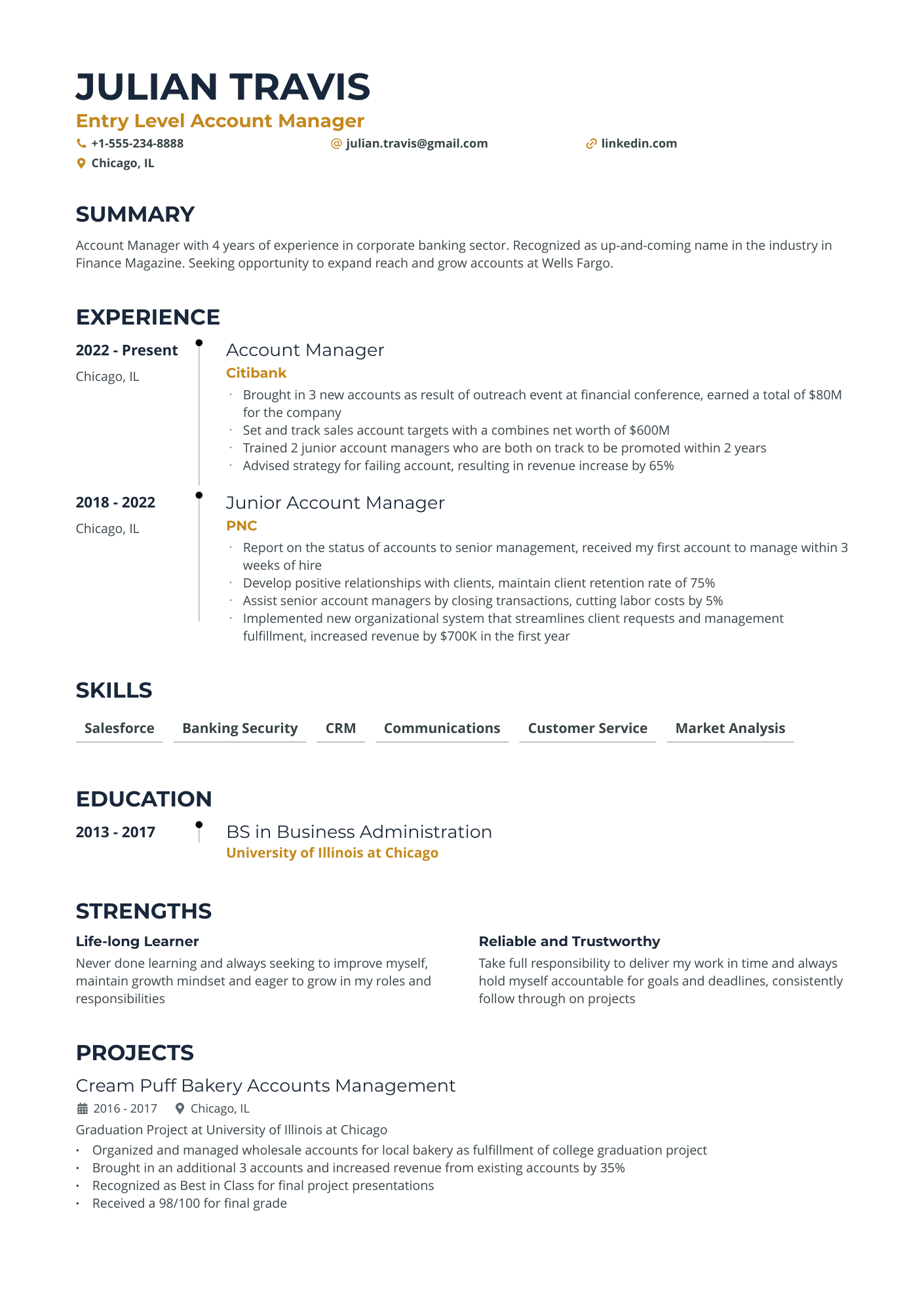 Entry level Account Manager Resume Example