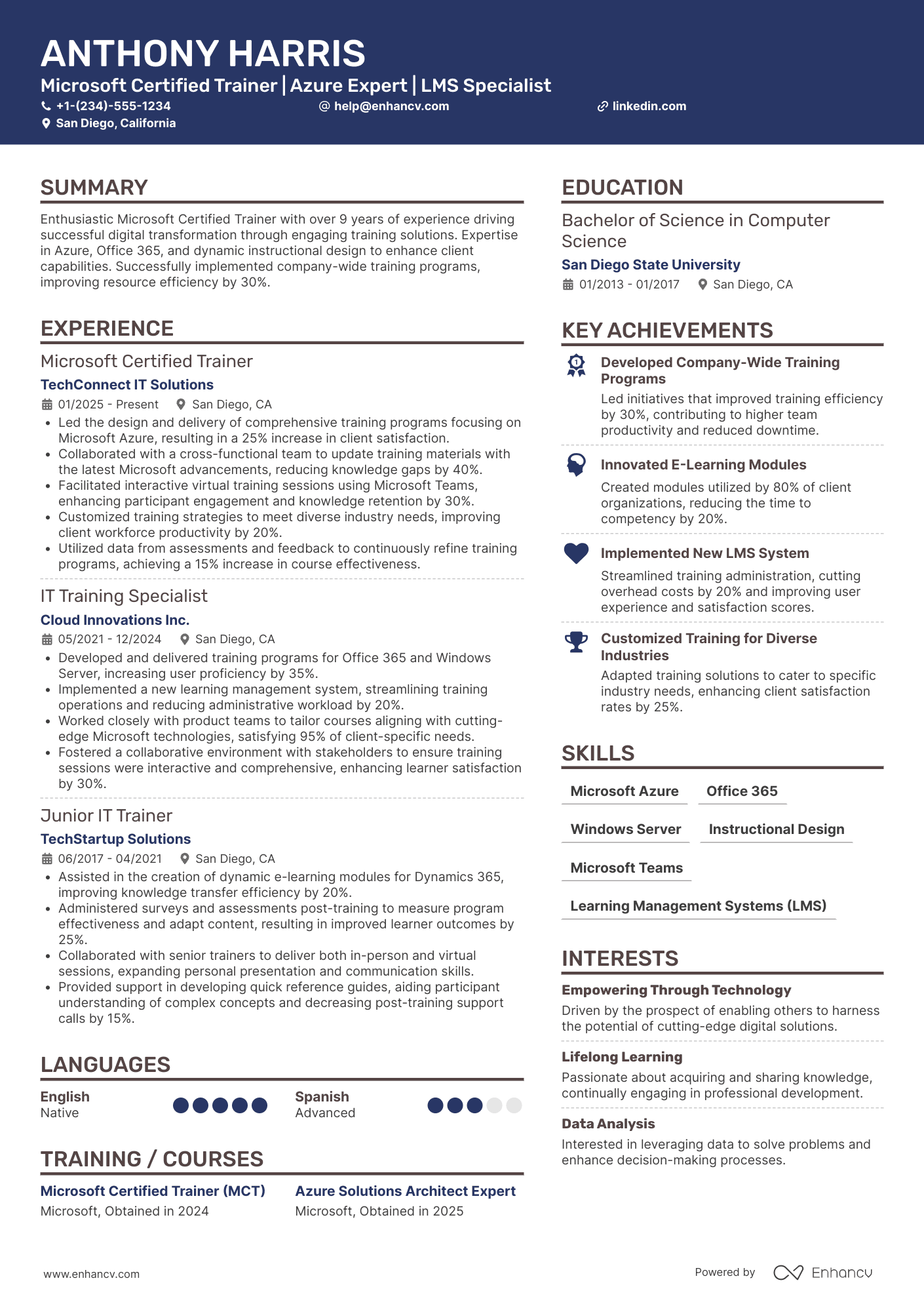 Microsoft Certified Trainer Resume Example