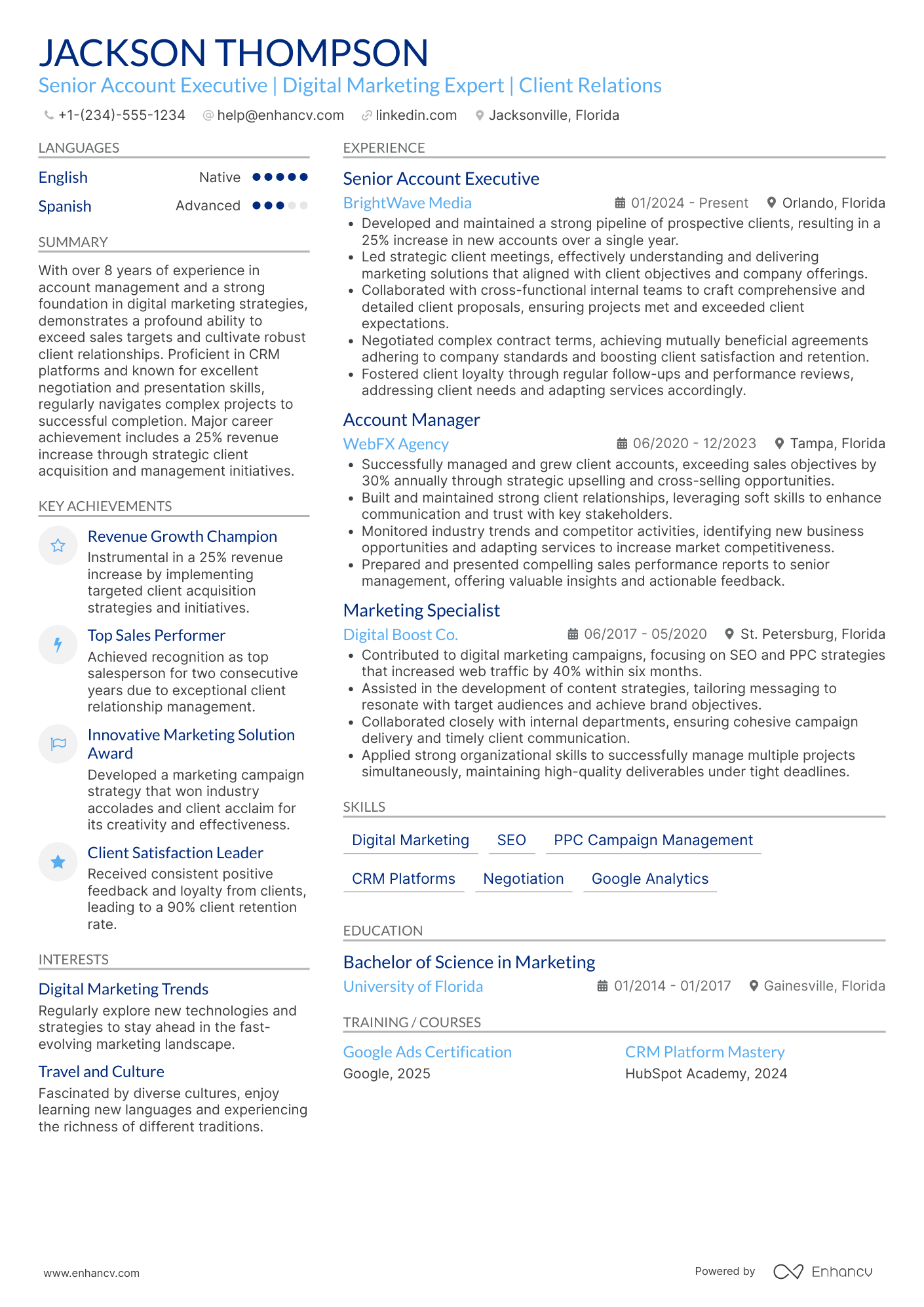 Senior Account Executive Resume Example