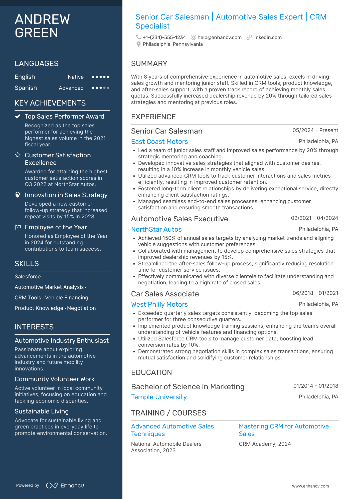 Senior Car Salesman Resume Example