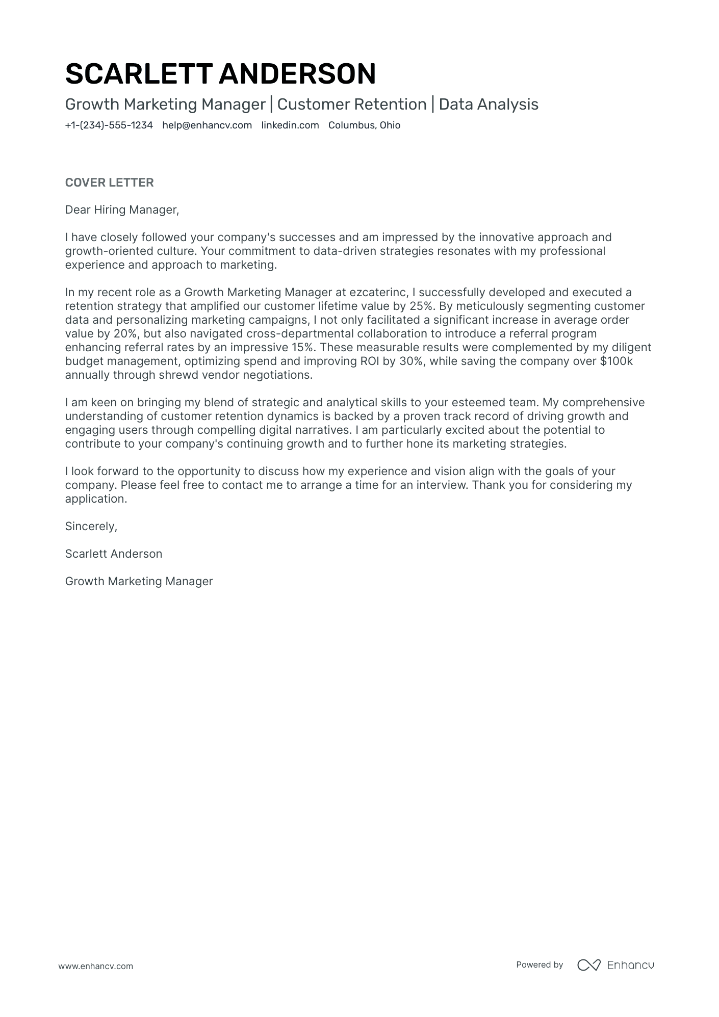 Growth Marketing Resume Example