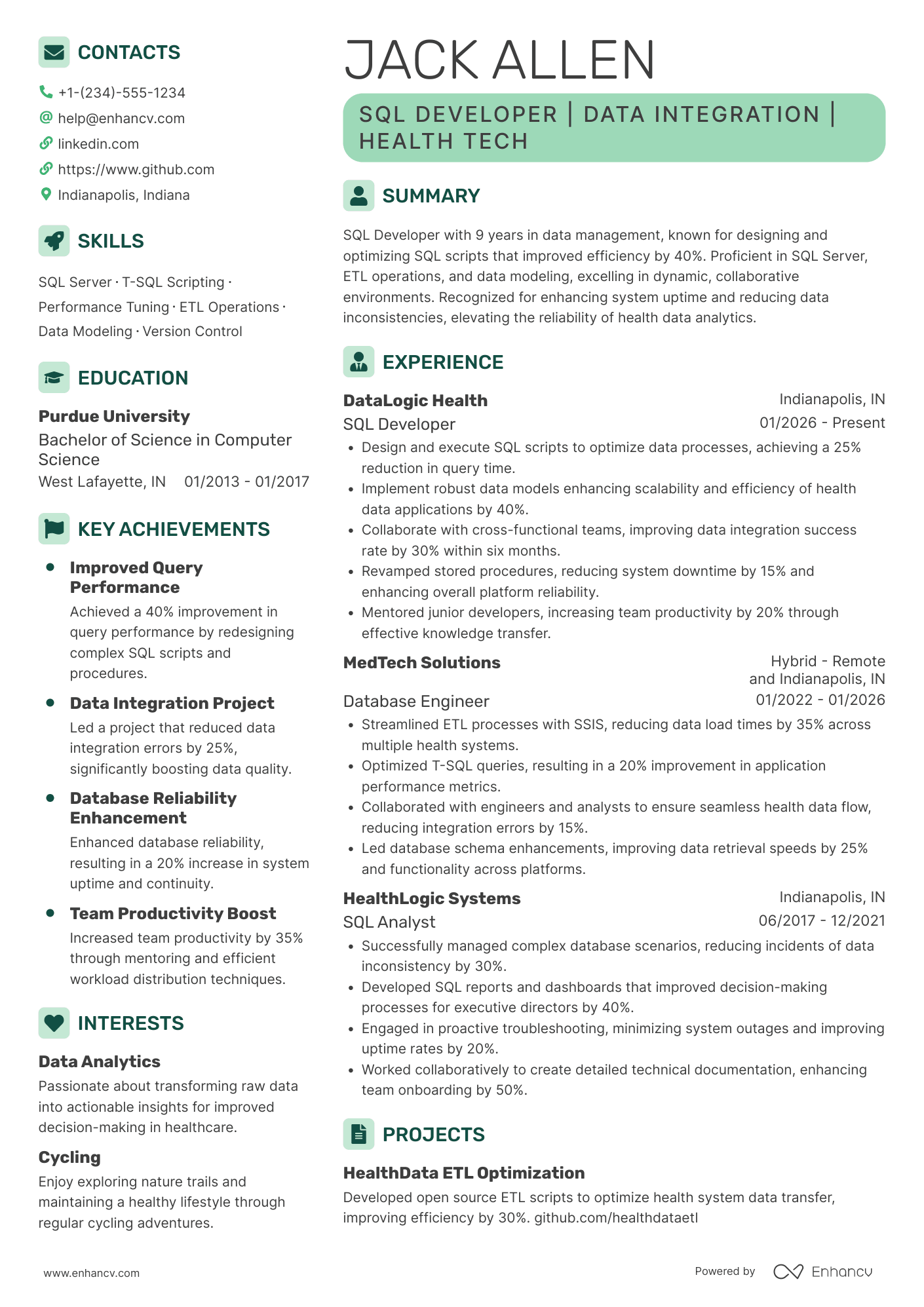 Mid Level SQL Developer Resume Example