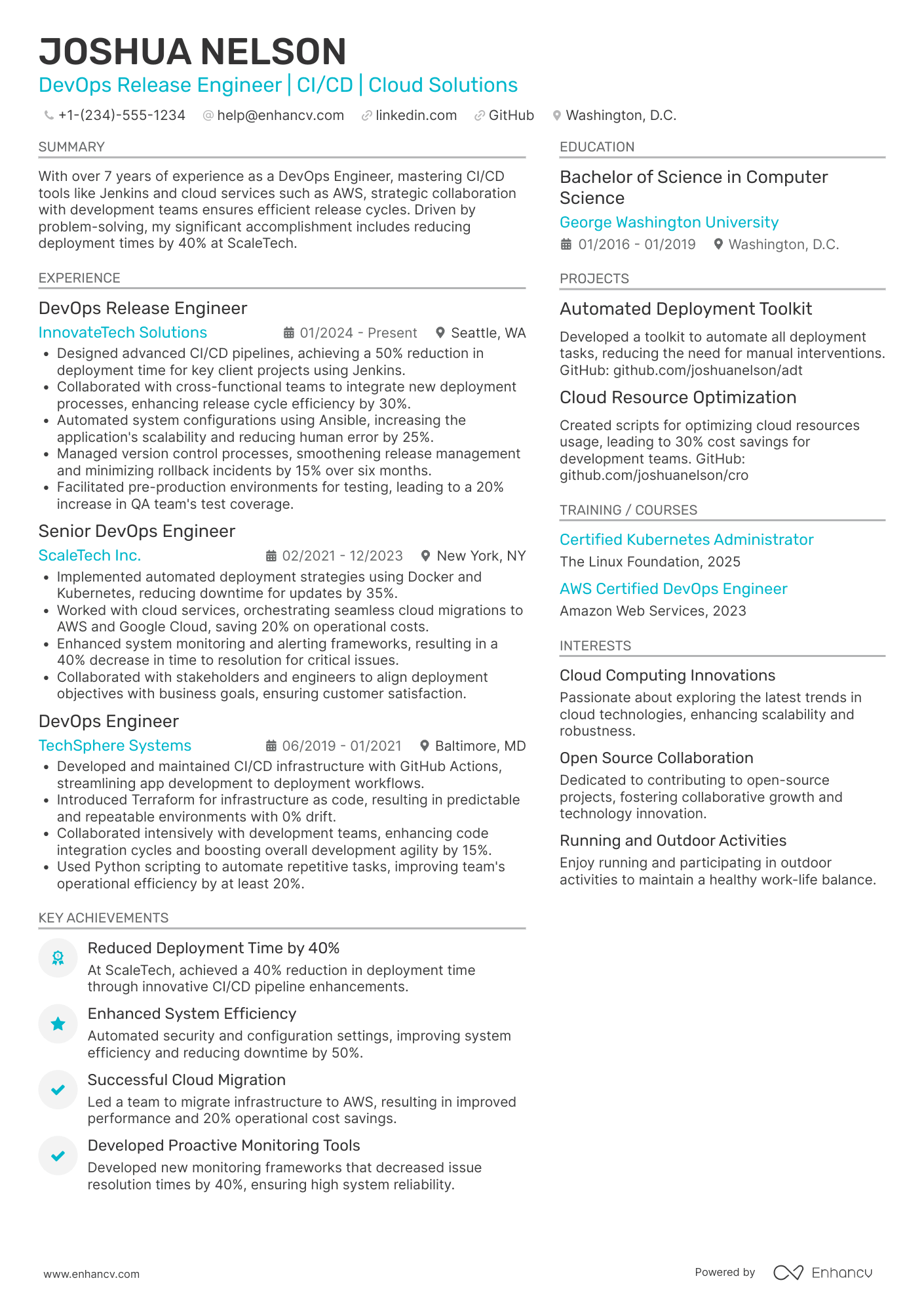 DevOps Release Engineer Resume Example