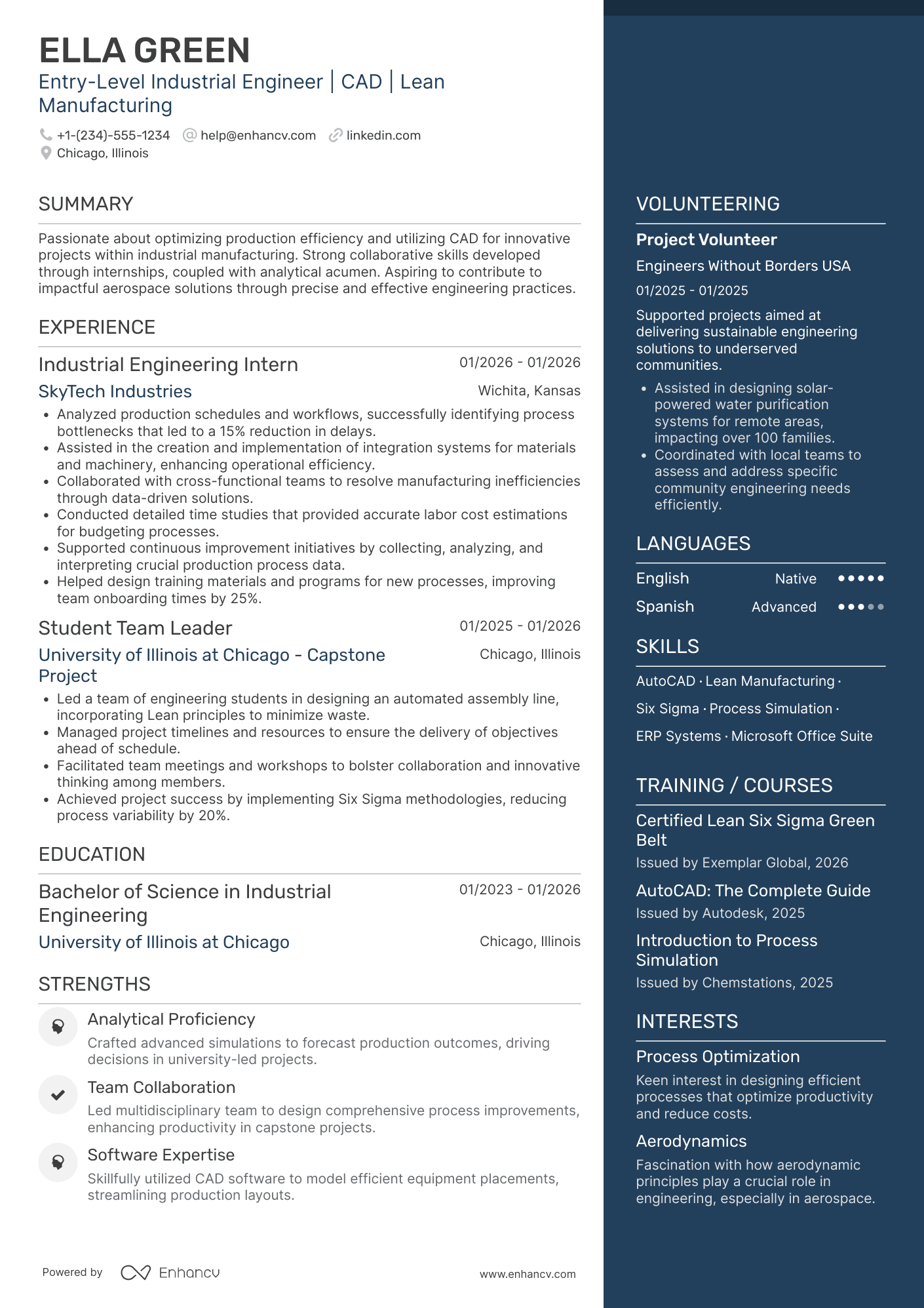 Entry Level Industrial Engineer Resume Example