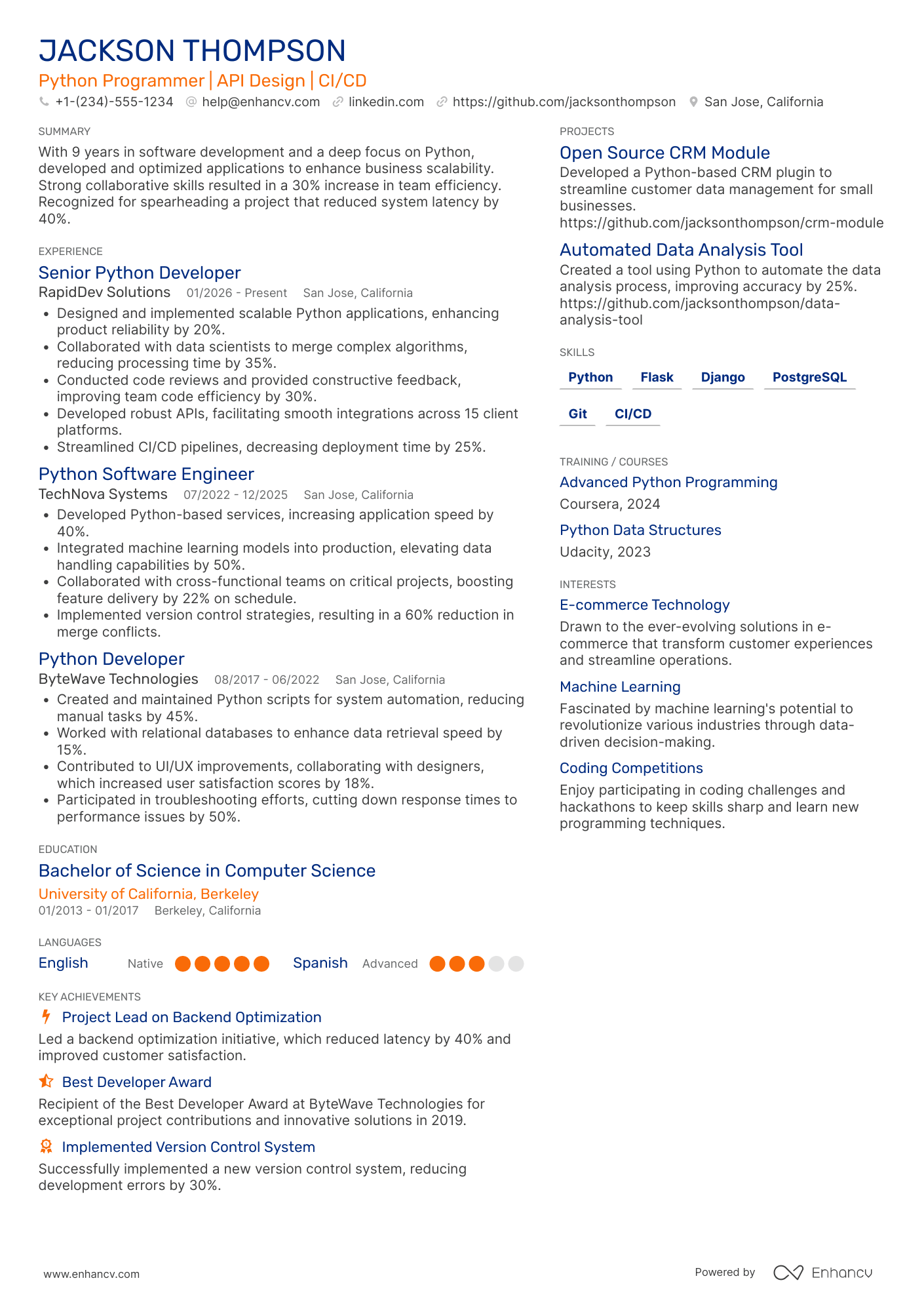 Python Programmer Resume Example