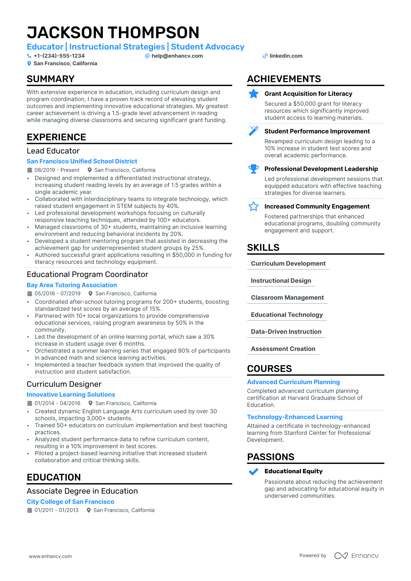 Middle School Teacher Resume Example