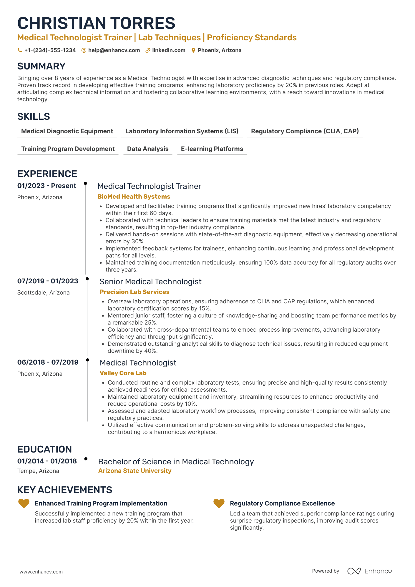 Medical Technologist Trainer Resume Example