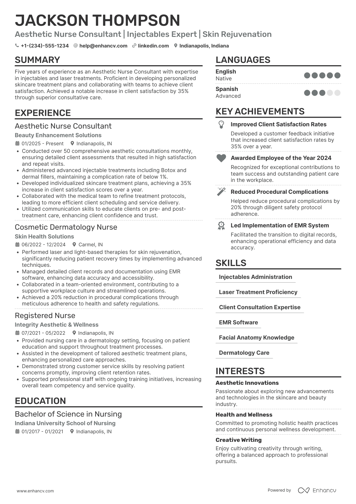 Aesthetic Nurse Consultant Resume Example