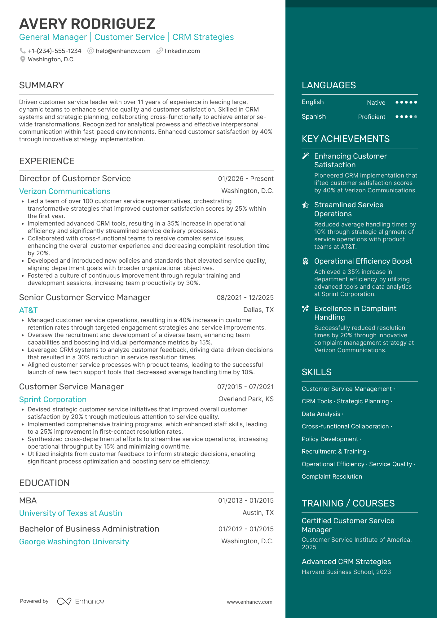 General Manager of Customer Service Resume Example