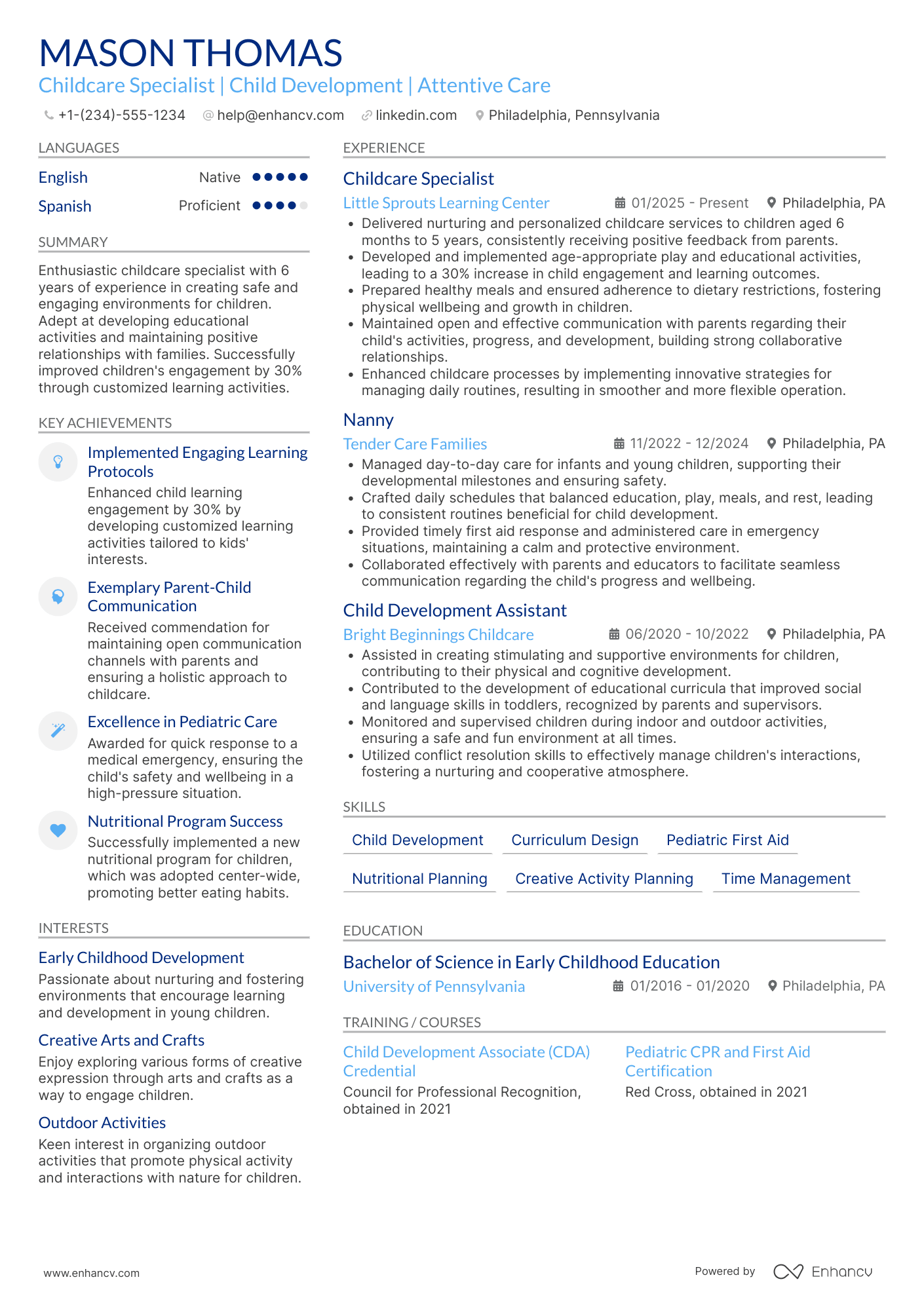 Full Time Babysitter Resume Example