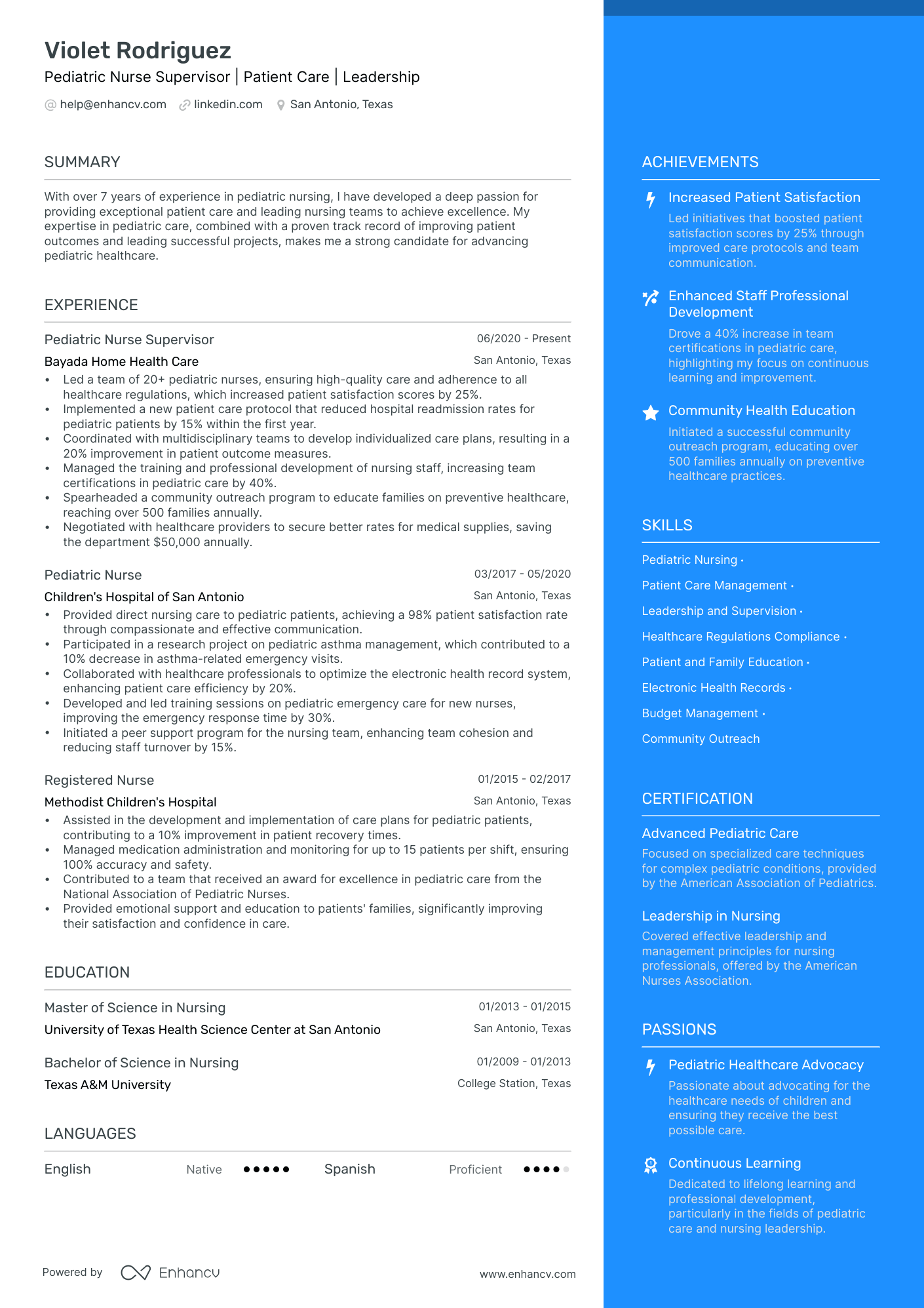 Pediatric Nurse Resume Example
