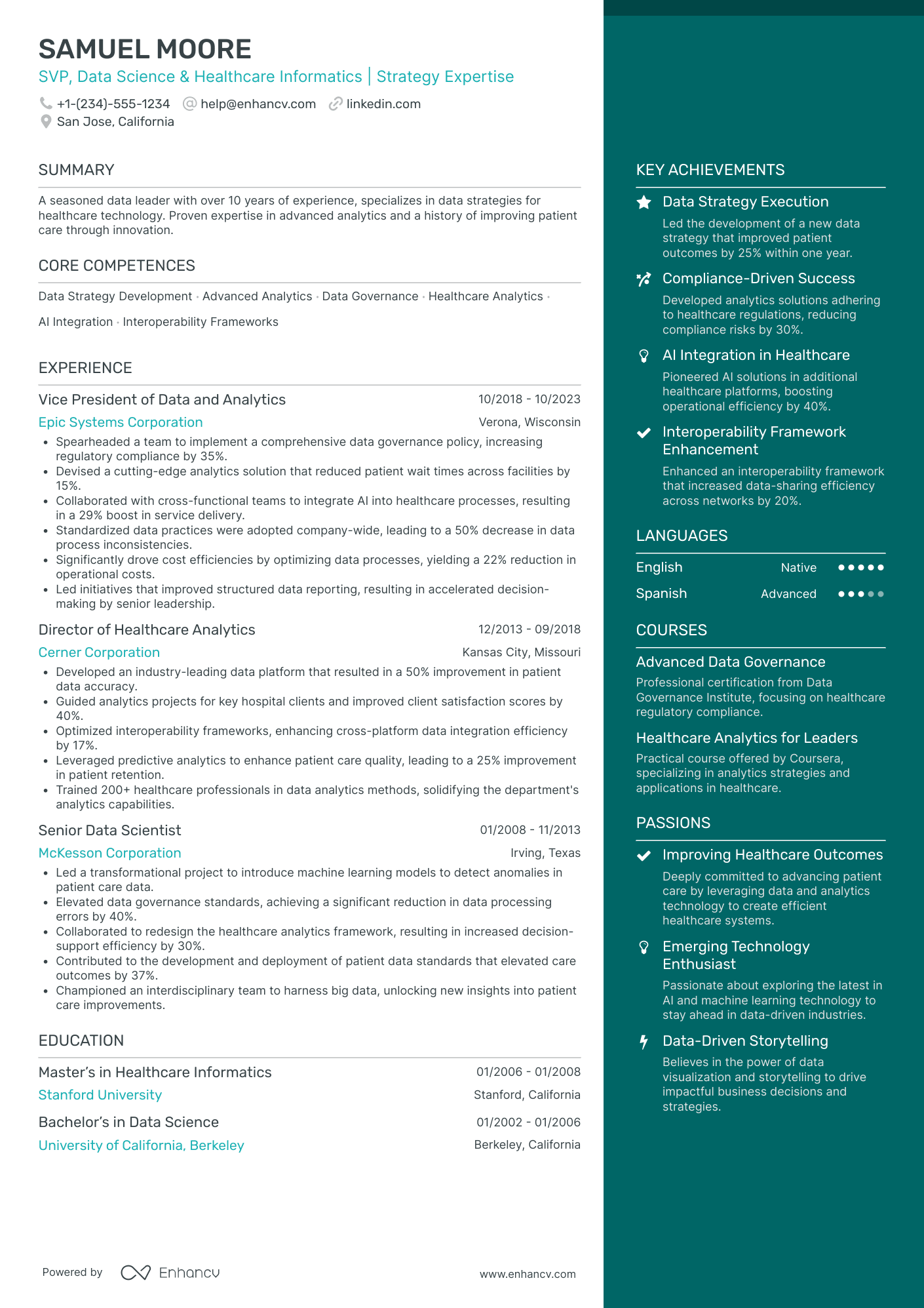 Chief Analytics Officer in Healthcare Resume Example