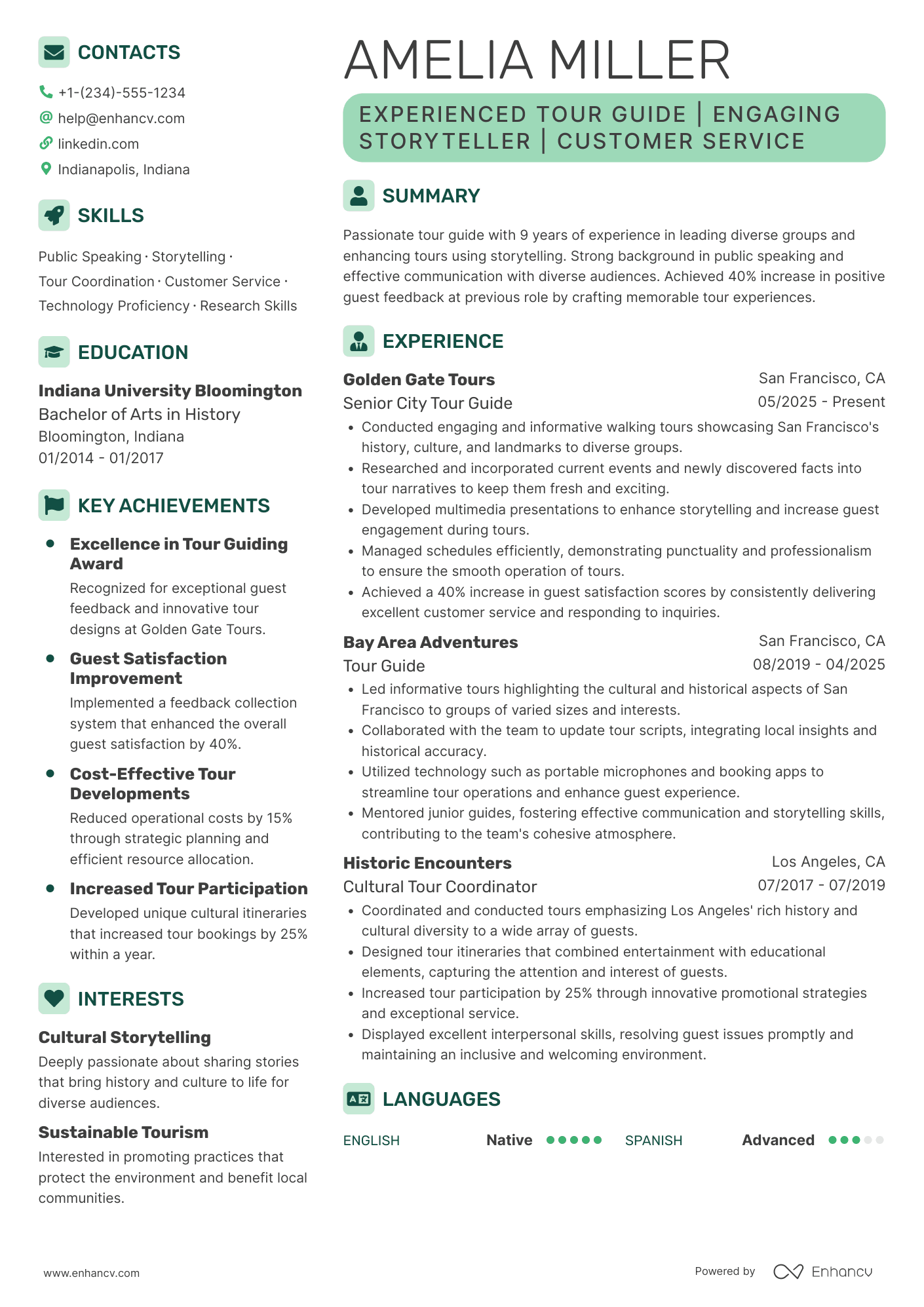 City Tour Guide Resume Example