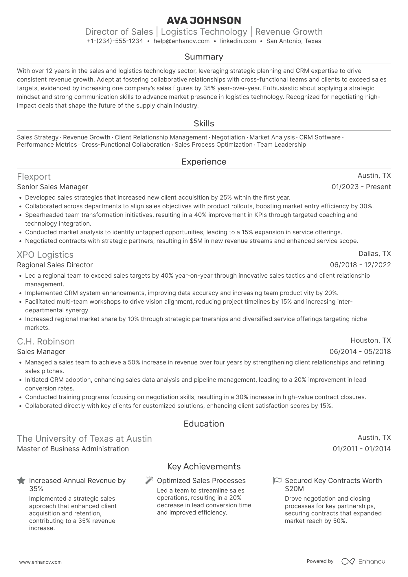 Director of Sales Resume Example