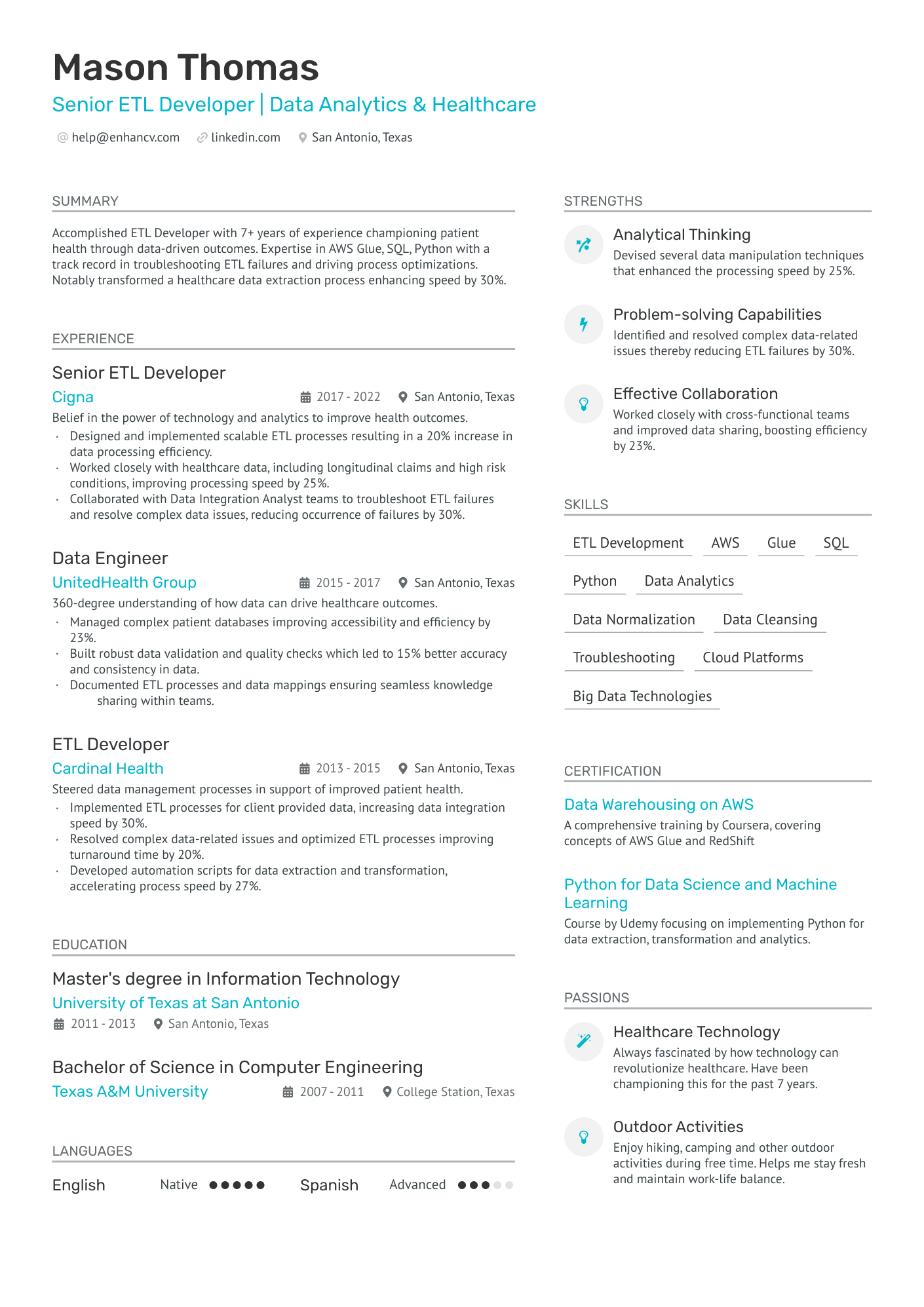 Senior ETL Developer Resume Example