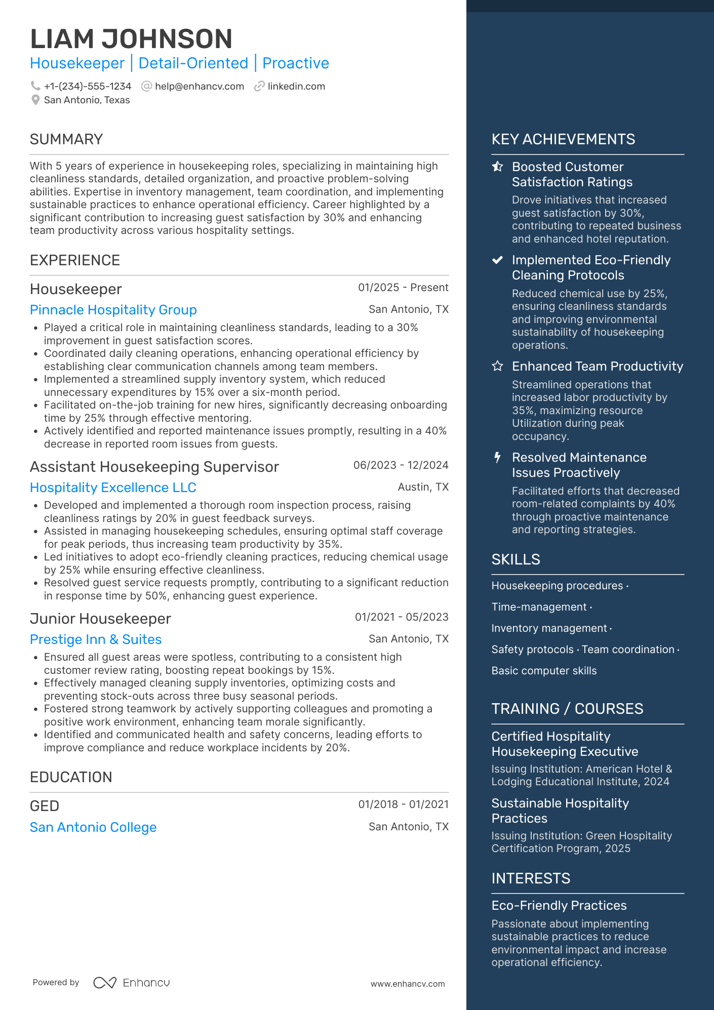 Assistant Housekeeper Resume Example