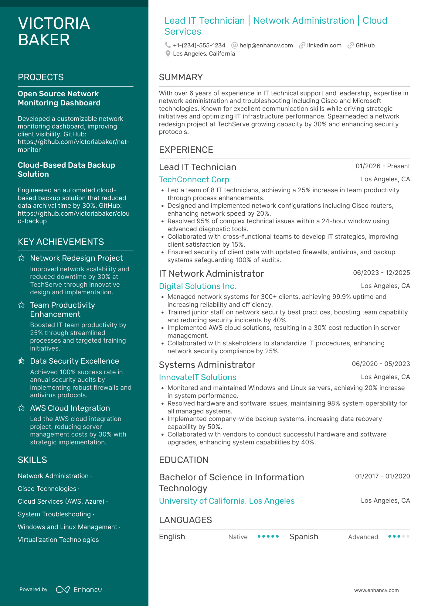 Lead IT Technician Resume Example
