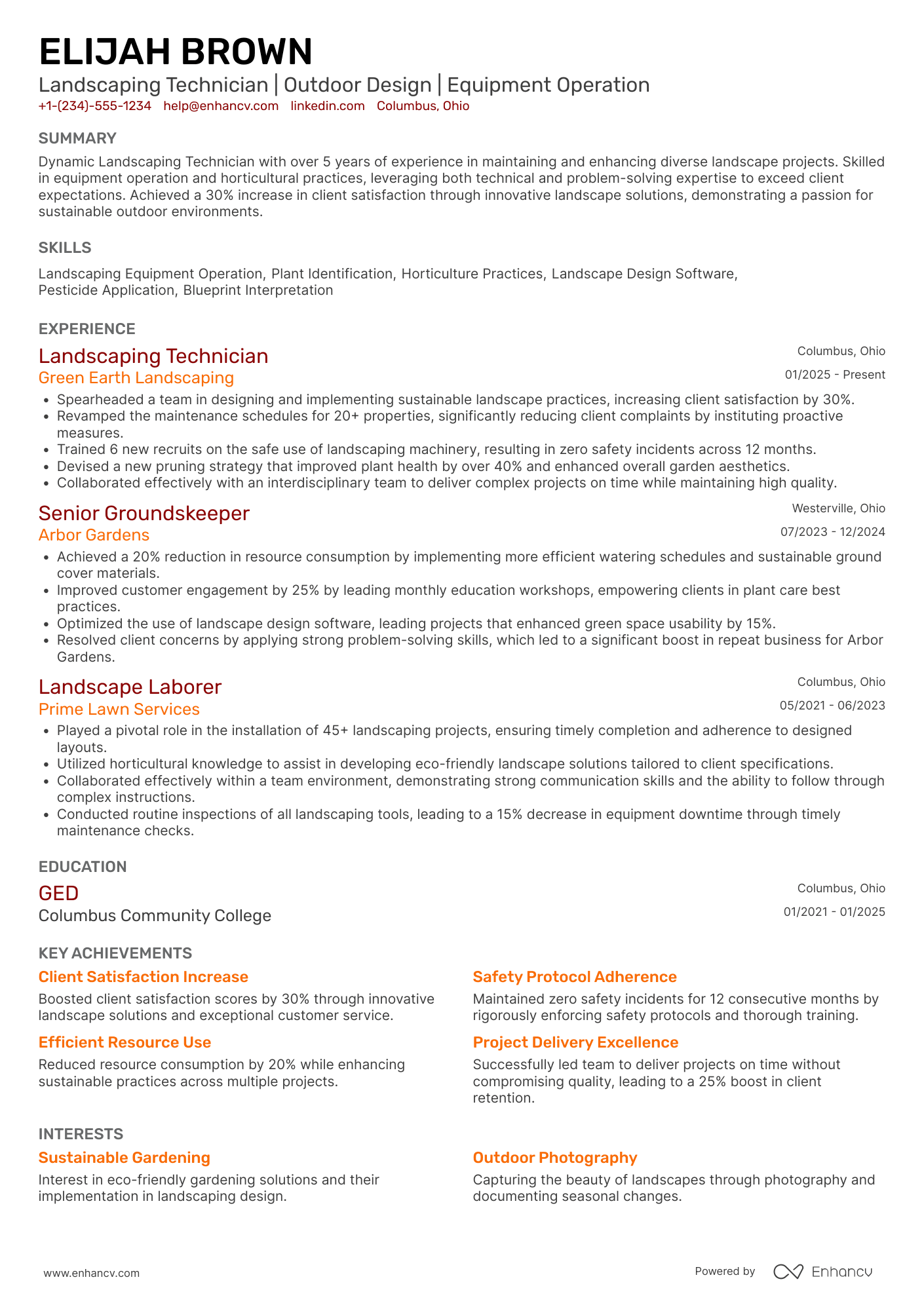 Landscaping Technician Resume Example