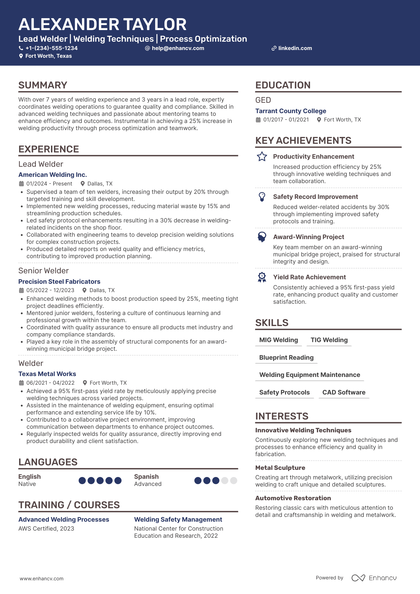 Lead Welder Resume Example
