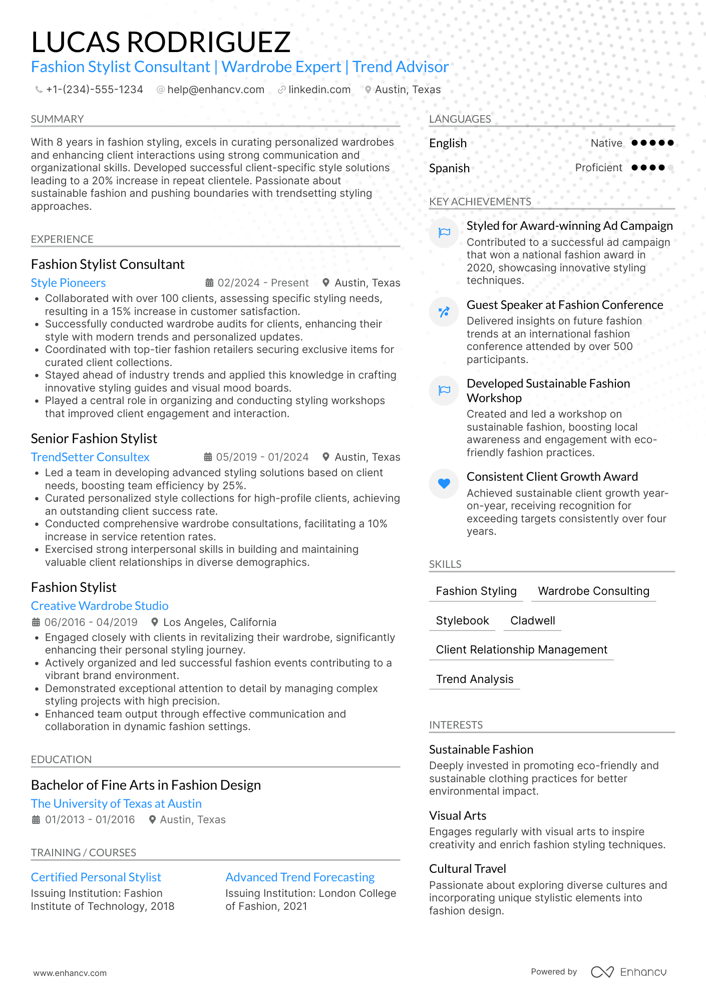 Fashion Stylist Consultant Resume Example