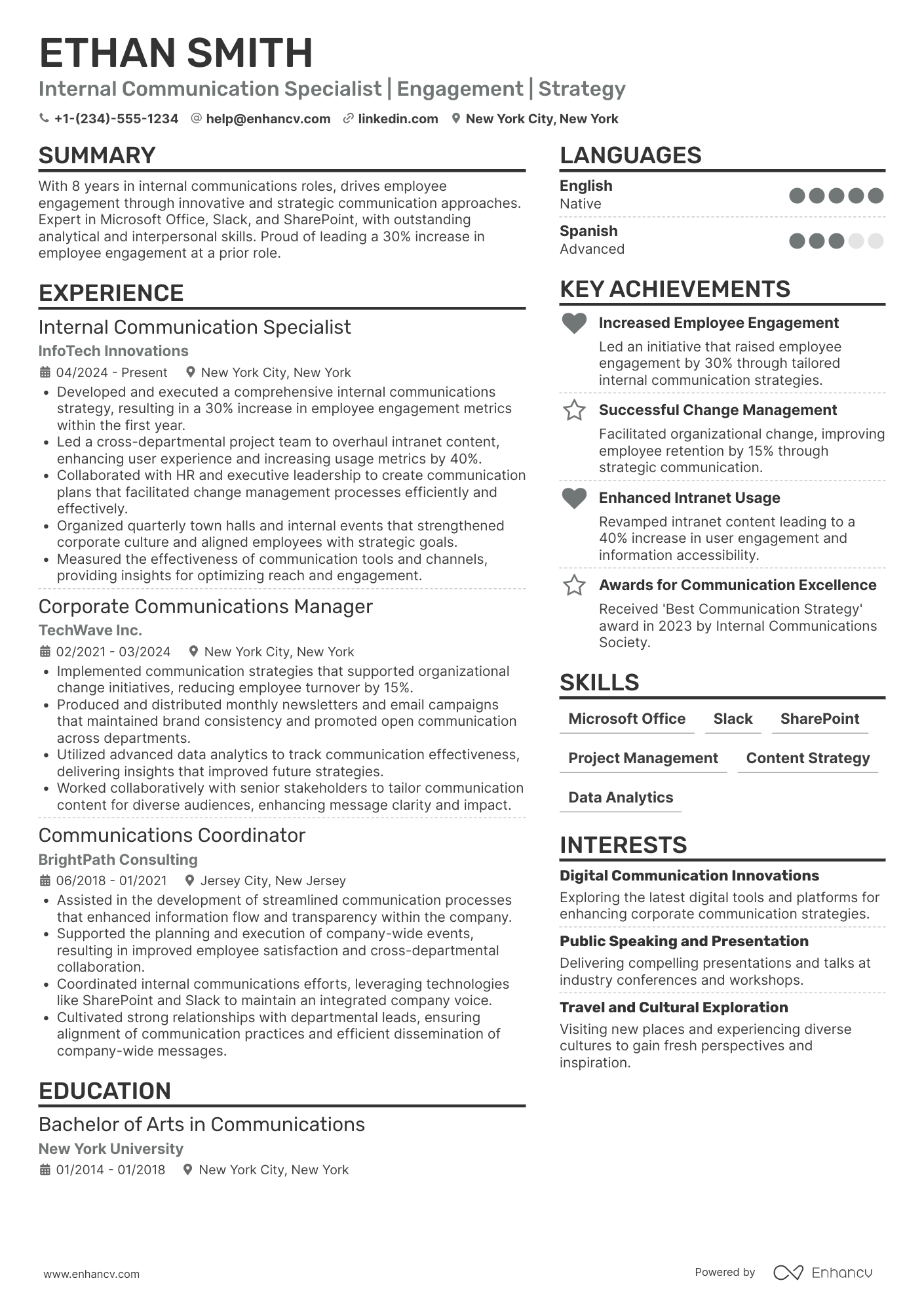 Internal Communication Manager Resume Example