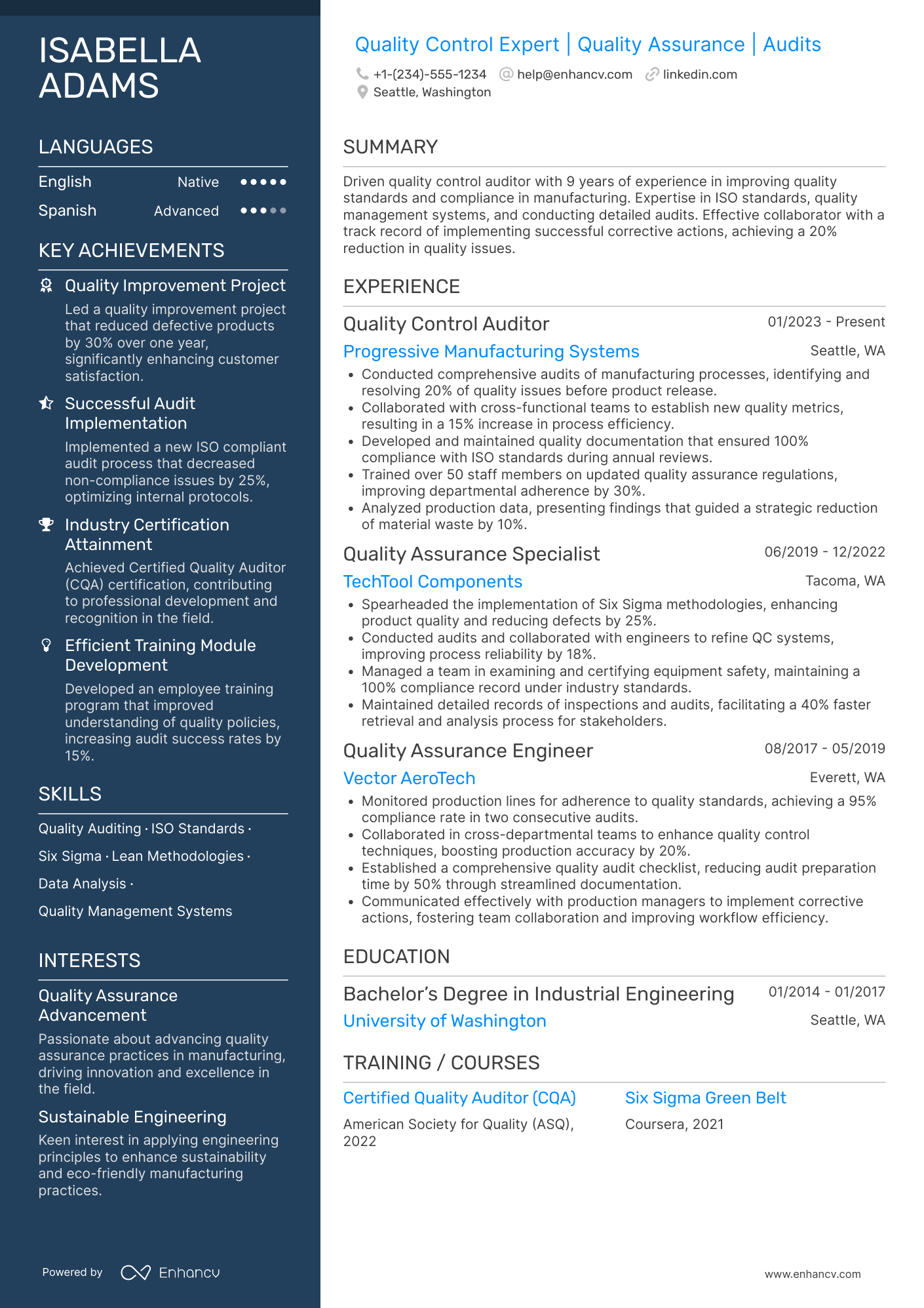 Quality Control Auditor Resume Example