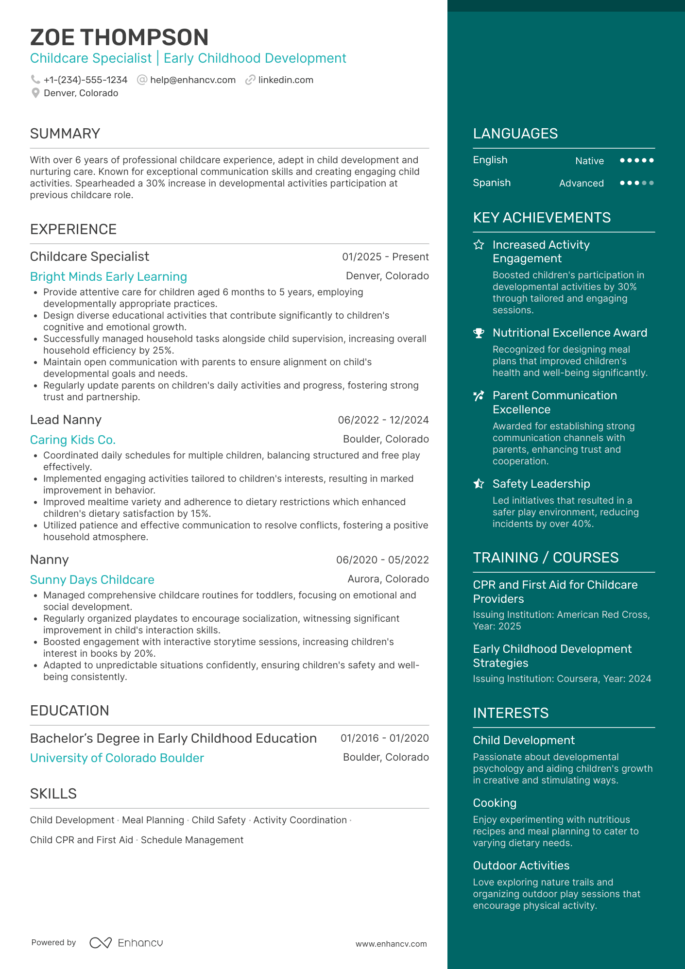 Childcare Nanny Resume Example
