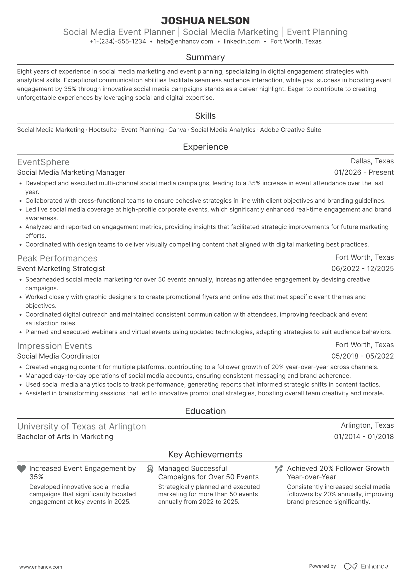 Social Media Event Planner Resume Example