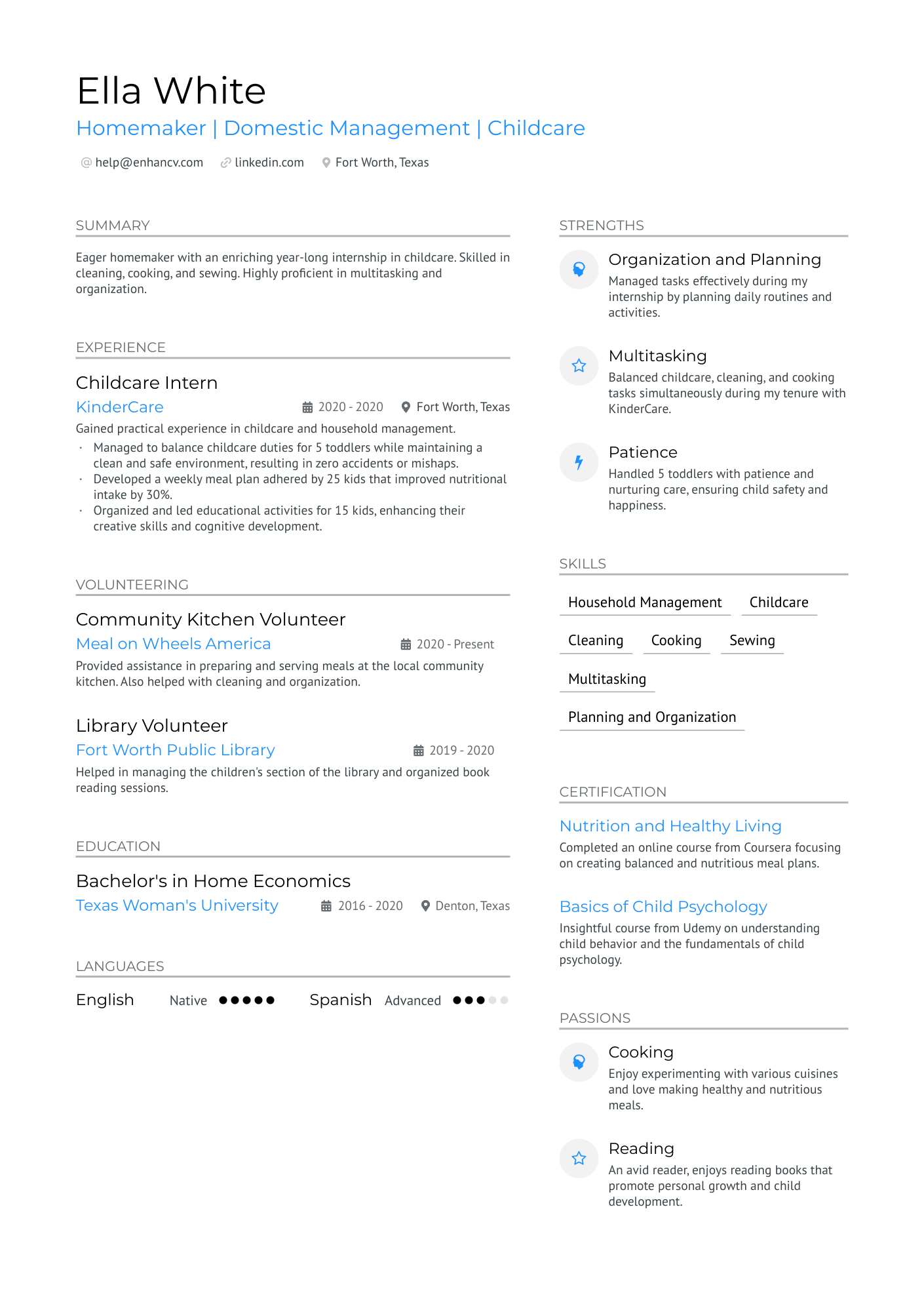 Homemaker No Experience Resume Example