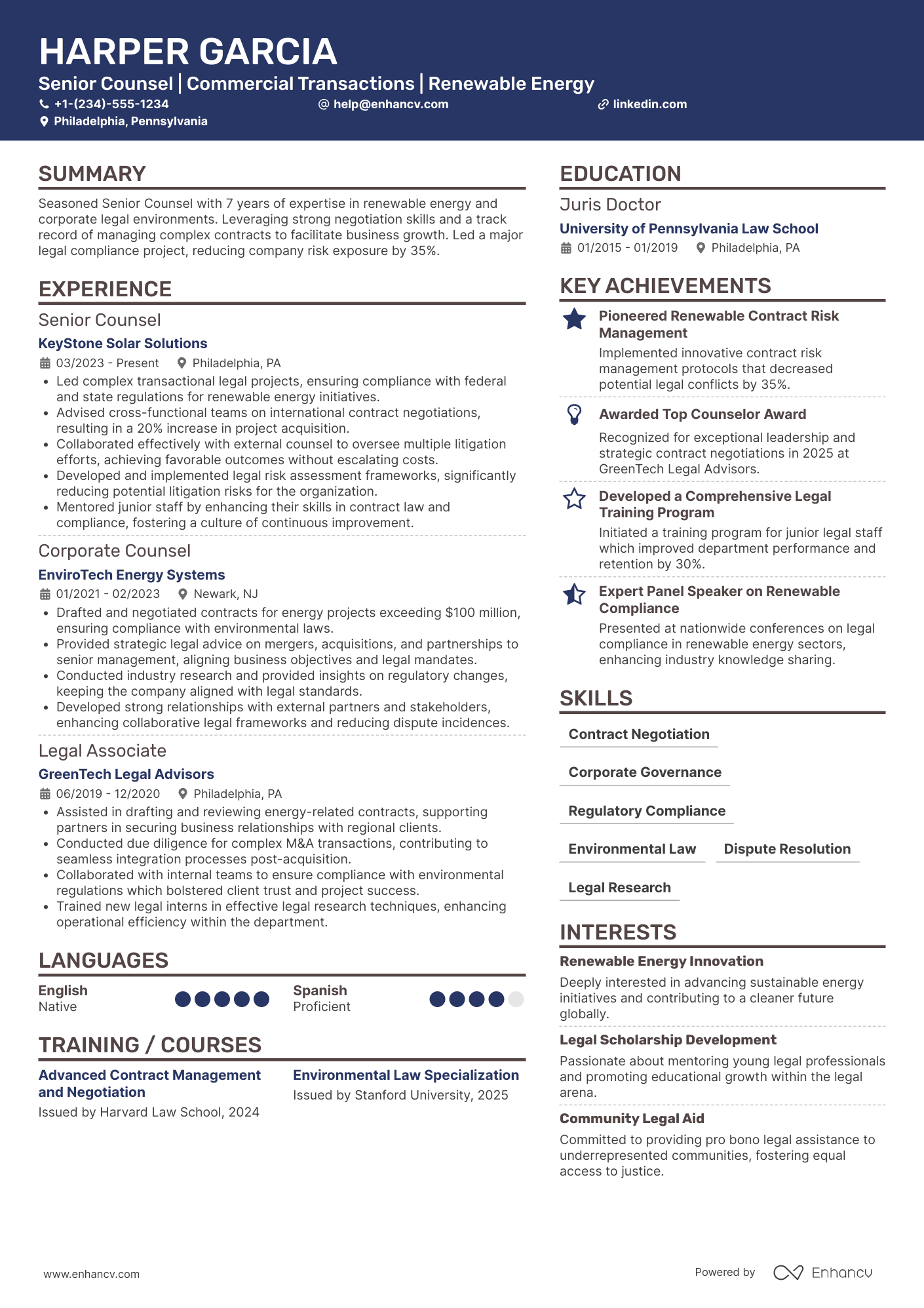 Senior Counsel Resume Example
