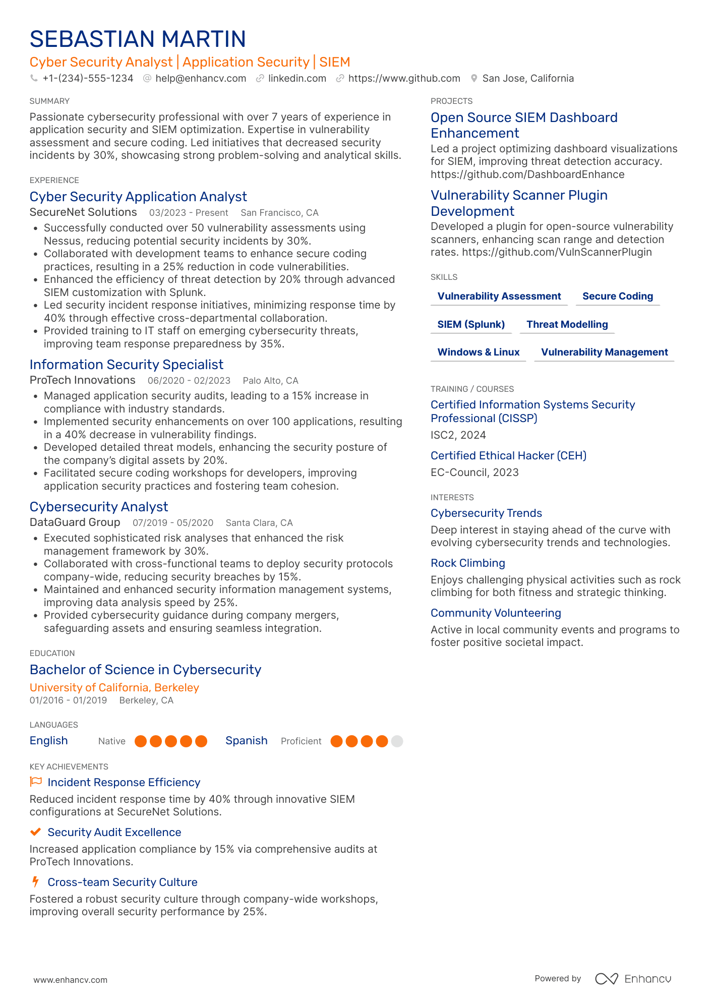 Cyber Security Application Analyst Resume Example