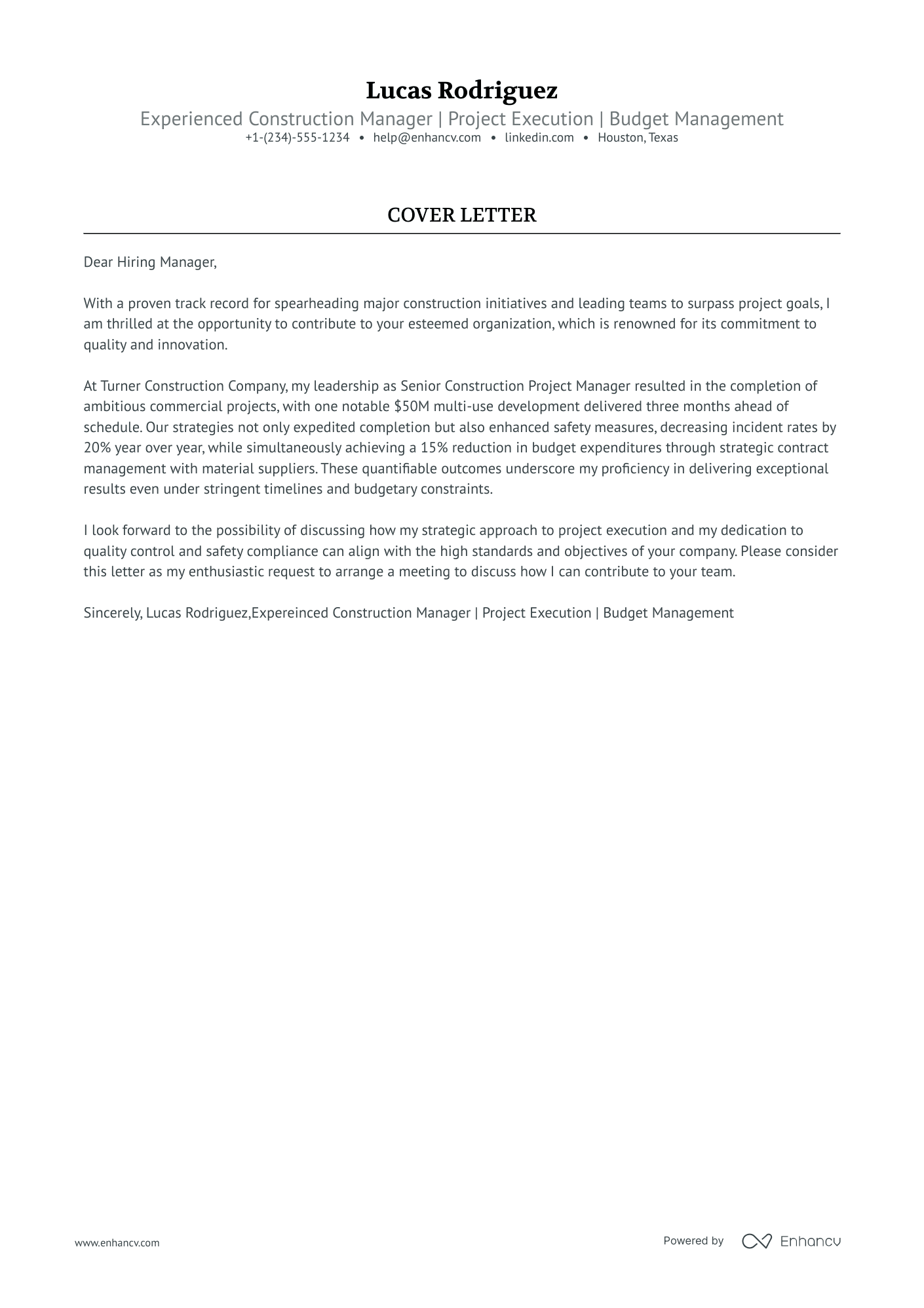 Construction General Manager Resume Example