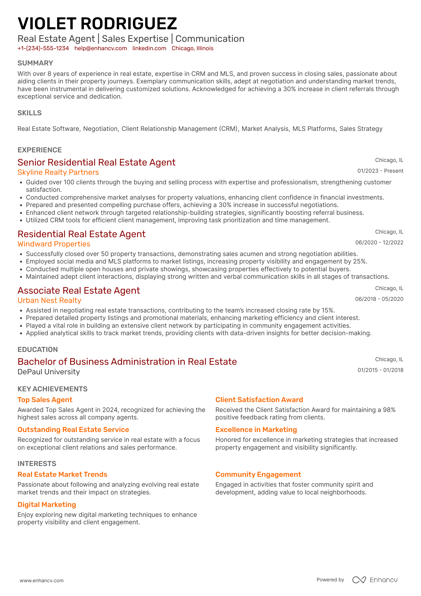 Residential Real Estate Agent Resume Example