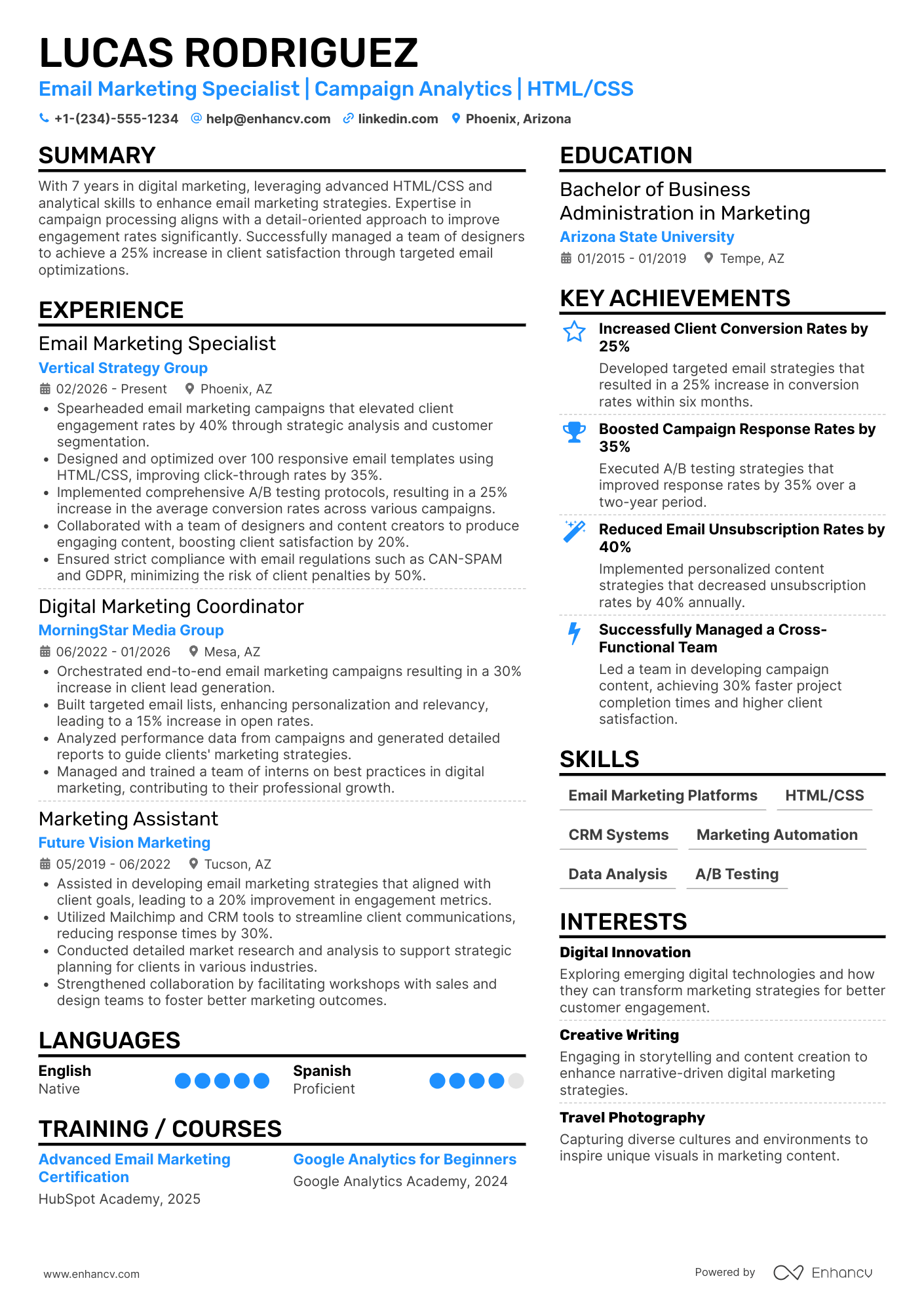Email Marketing Executive Resume Example