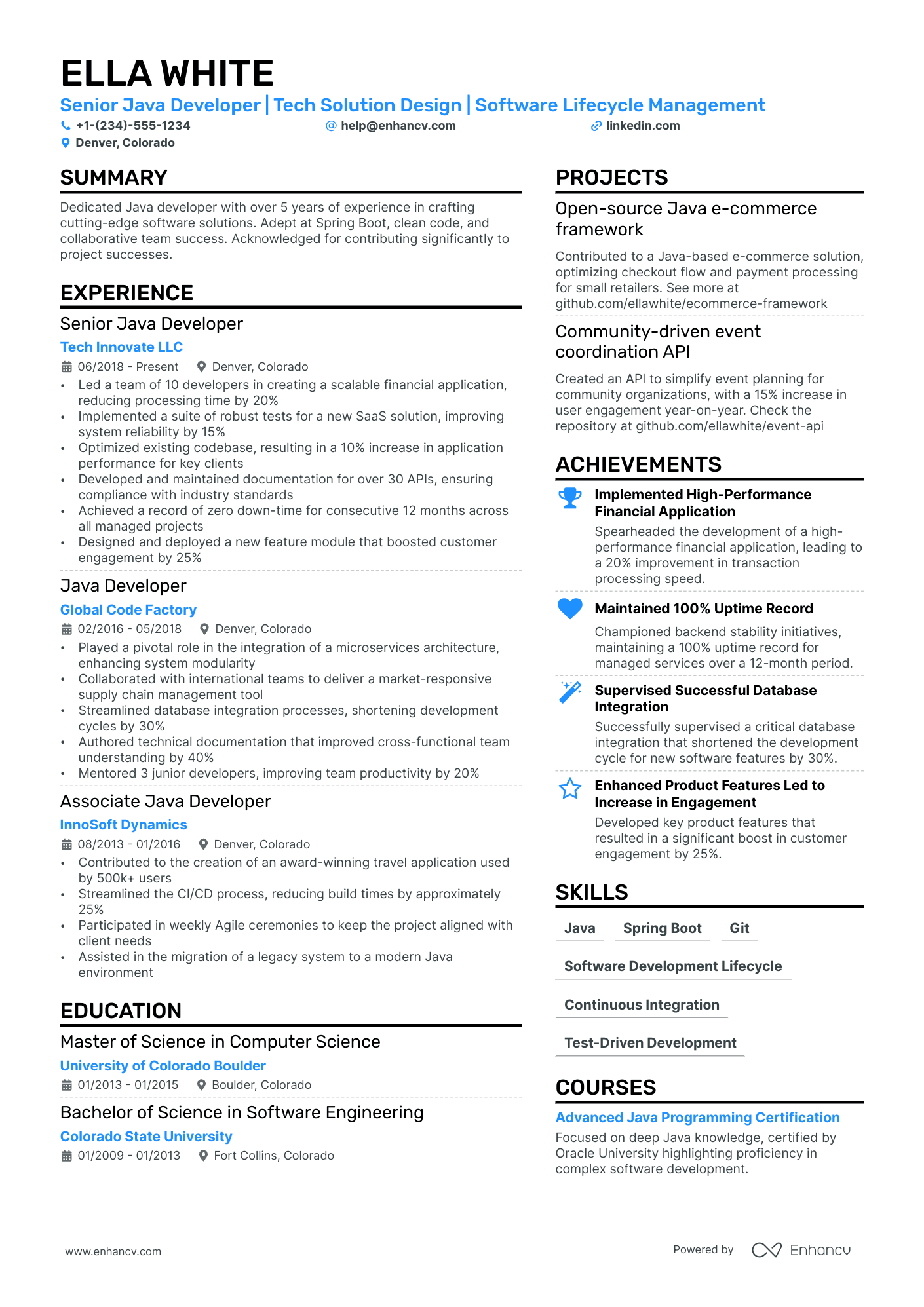 Senior Java Developer Resume Example