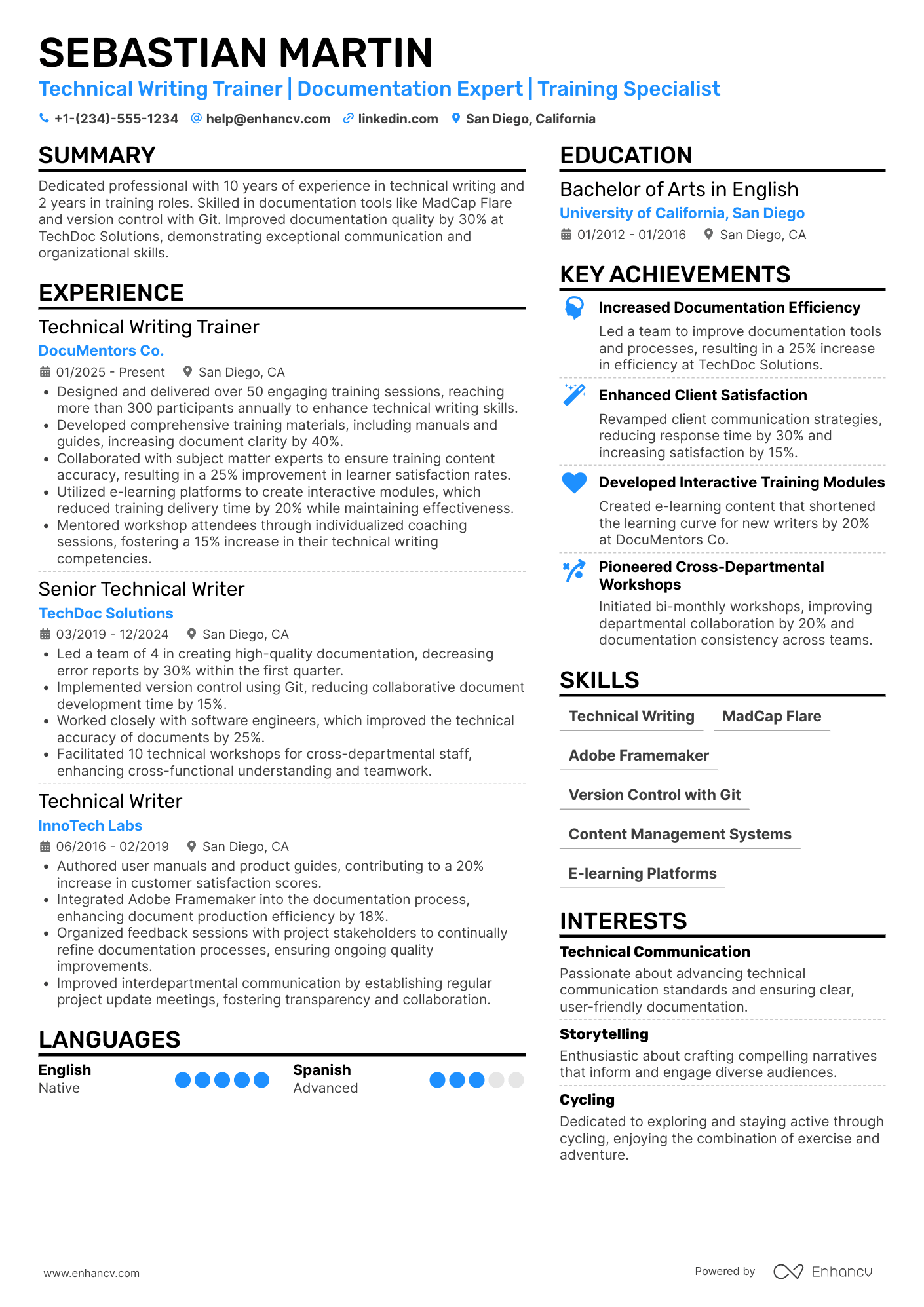 Technical Writing Trainer Resume Example