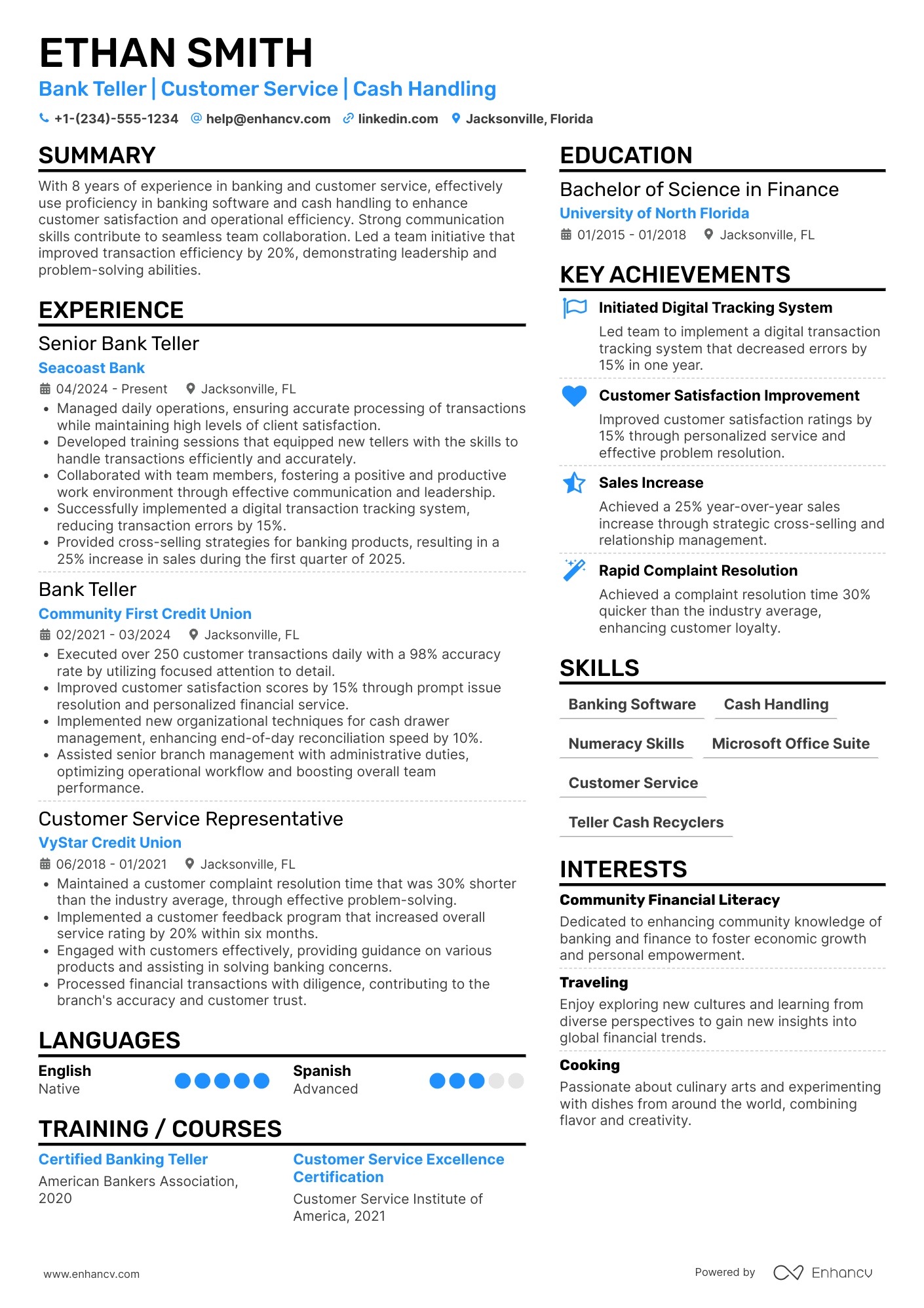 Assistant Bank Teller Resume Example