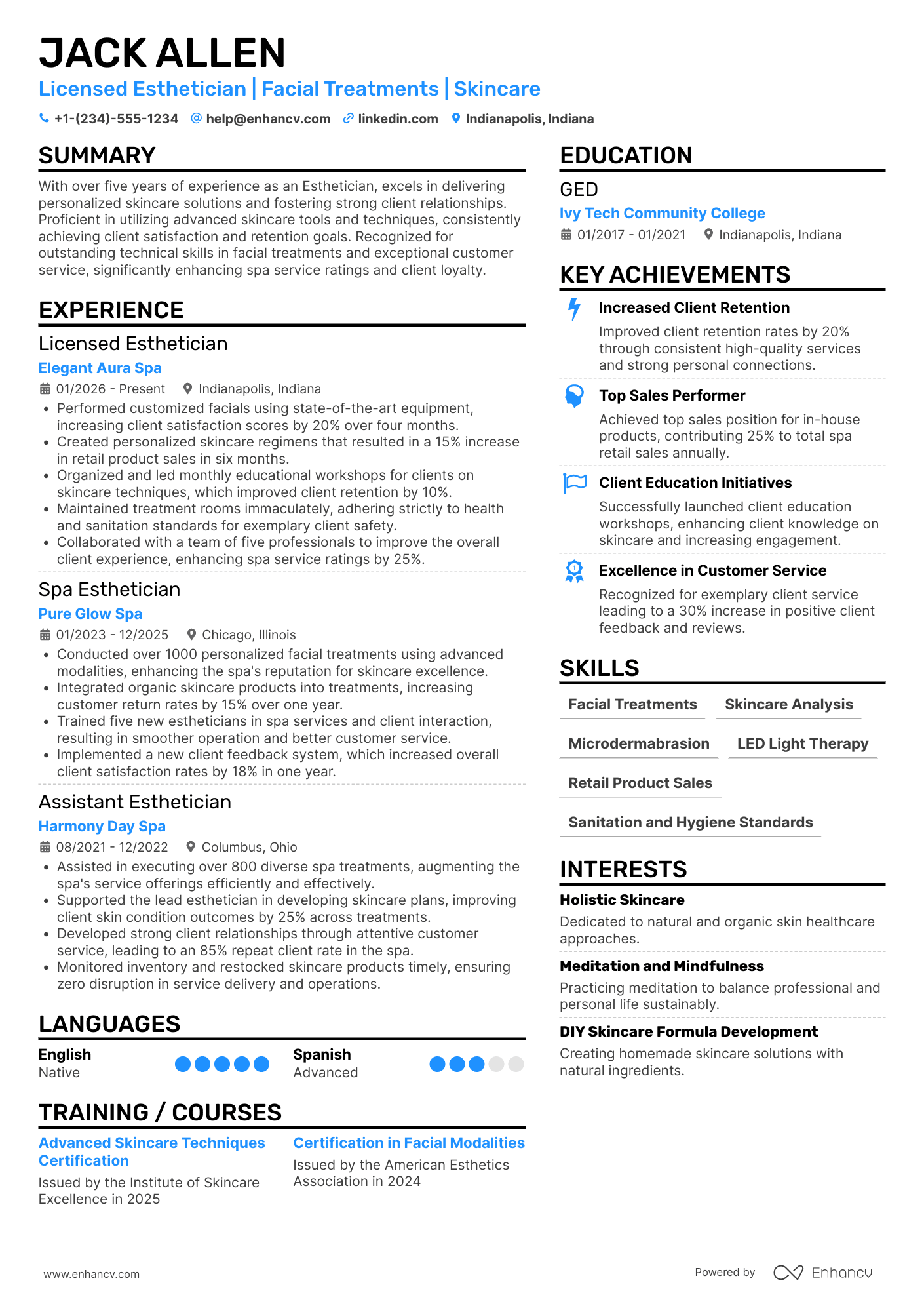 Esthetician Spa Resume Example