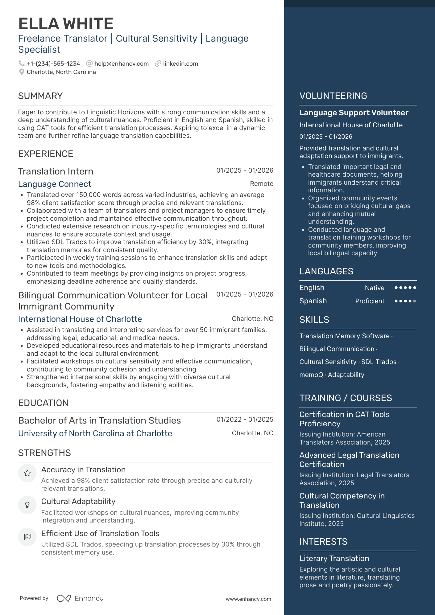 Entry Level Freelance Translator Resume Example