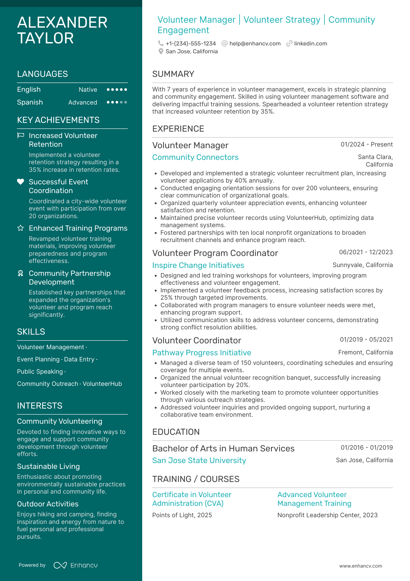Volunteer Coordinator Resume Example